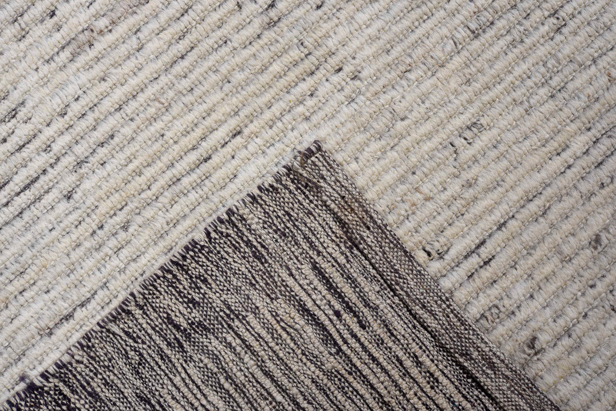 2' x 13' one-of-a-kind handmade vintage Tulu runner rug. Color palette: ivory, charcoal, gray, taupe, black, beige