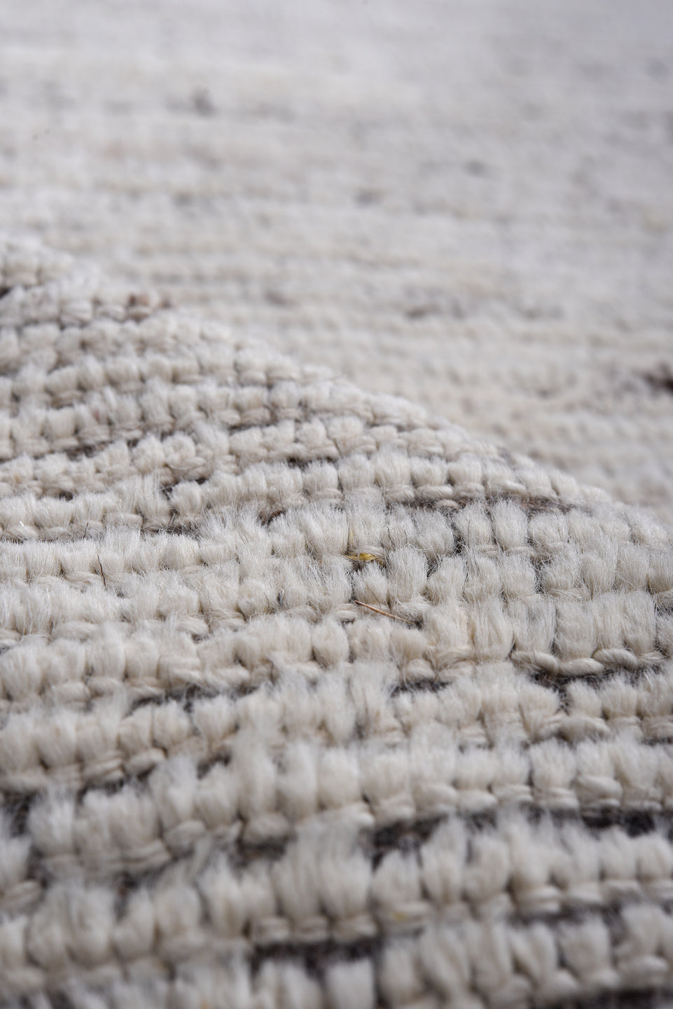 3' x 10' one-of-a-kind handmade vintage Tulu runner rug. Color palette: ivory, charcoal, gray, taupe, black, beige