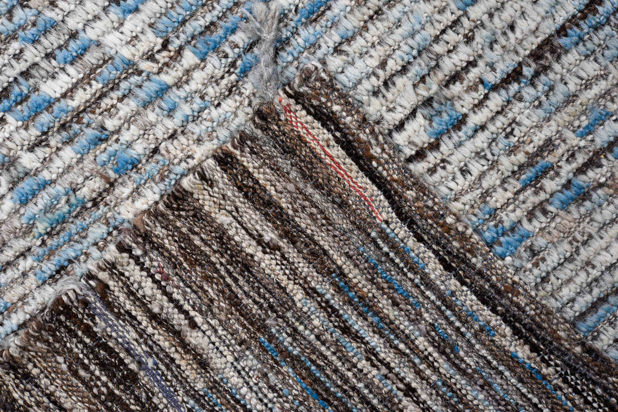3' x 16' one-of-a-kind handmade vintage Tulu runner rug. Color palette: ivory, sky blue, charcoal, slate, taupe, light blue