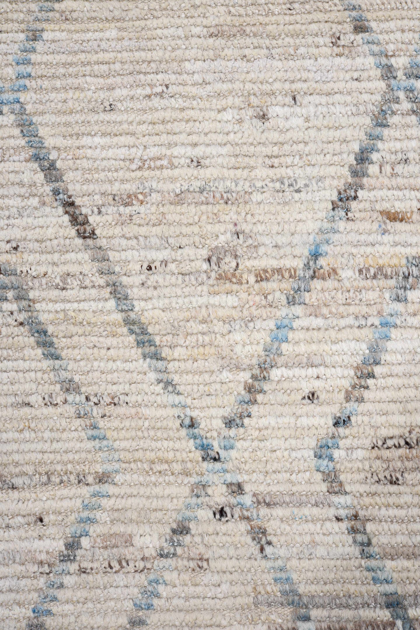 2' x 13' one-of-a-kind handmade vintage Tulu runner rug. Color palette: ivory, taupe, slate, pale blue, beige, gray