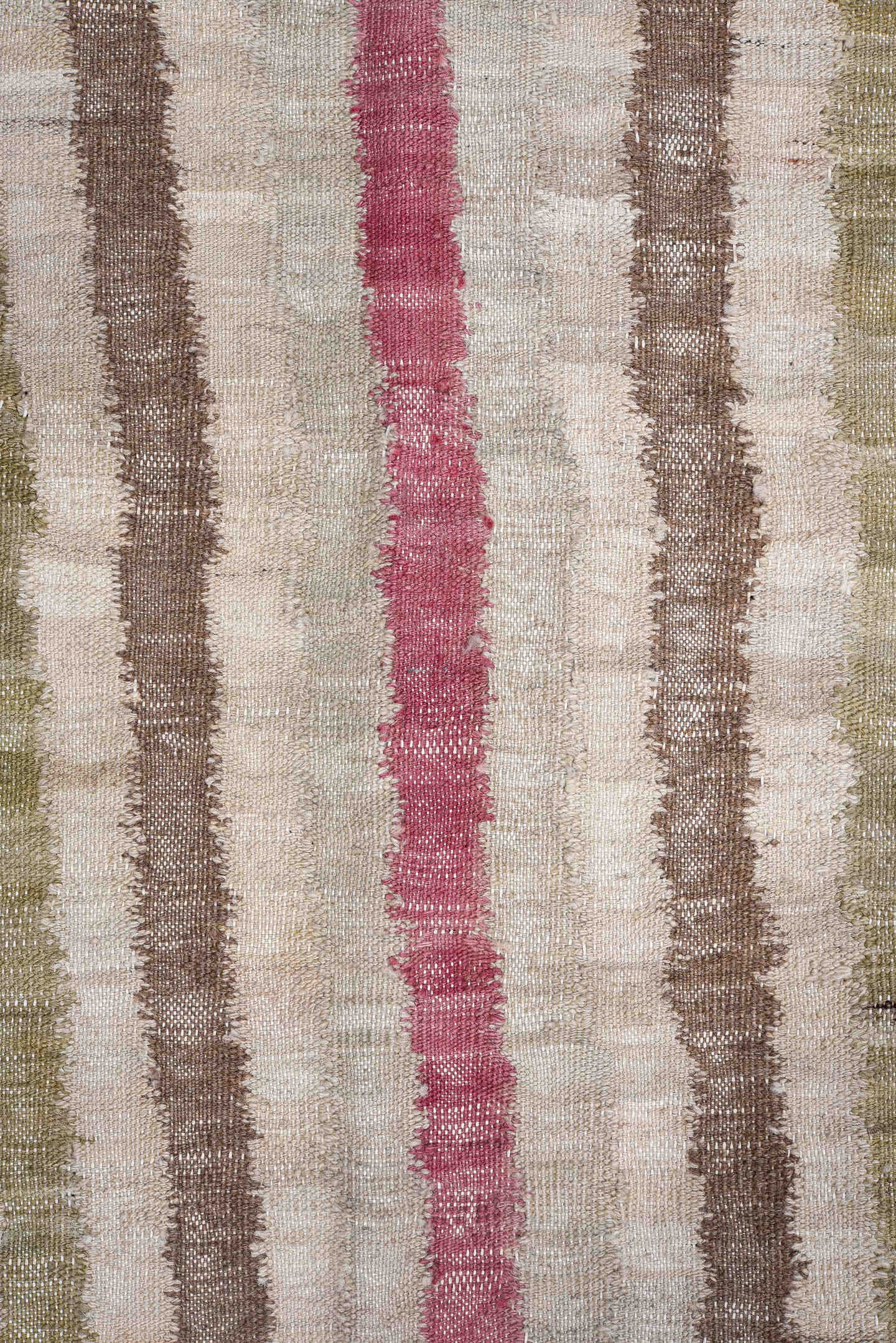 6' x 8' one-of-a-kind handmade vintage Kilim medium size rug. Color palette: ivory, rose, taupe, sage, rust, pink, red