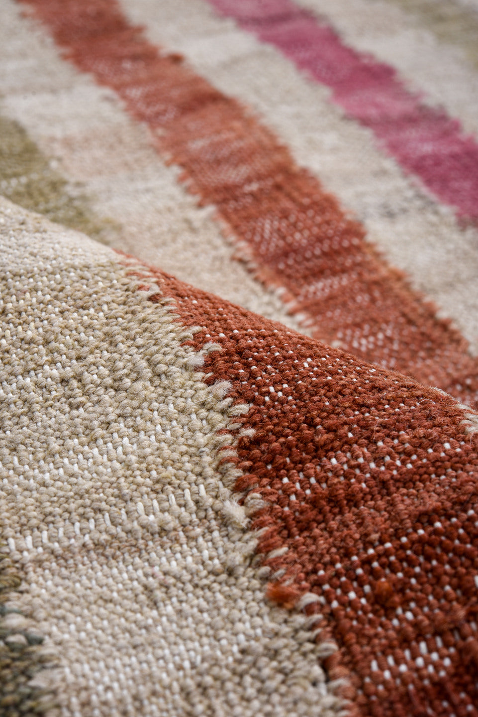 6' x 8' one-of-a-kind handmade vintage Kilim medium size rug. Color palette: ivory, rose, taupe, sage, rust, pink, red