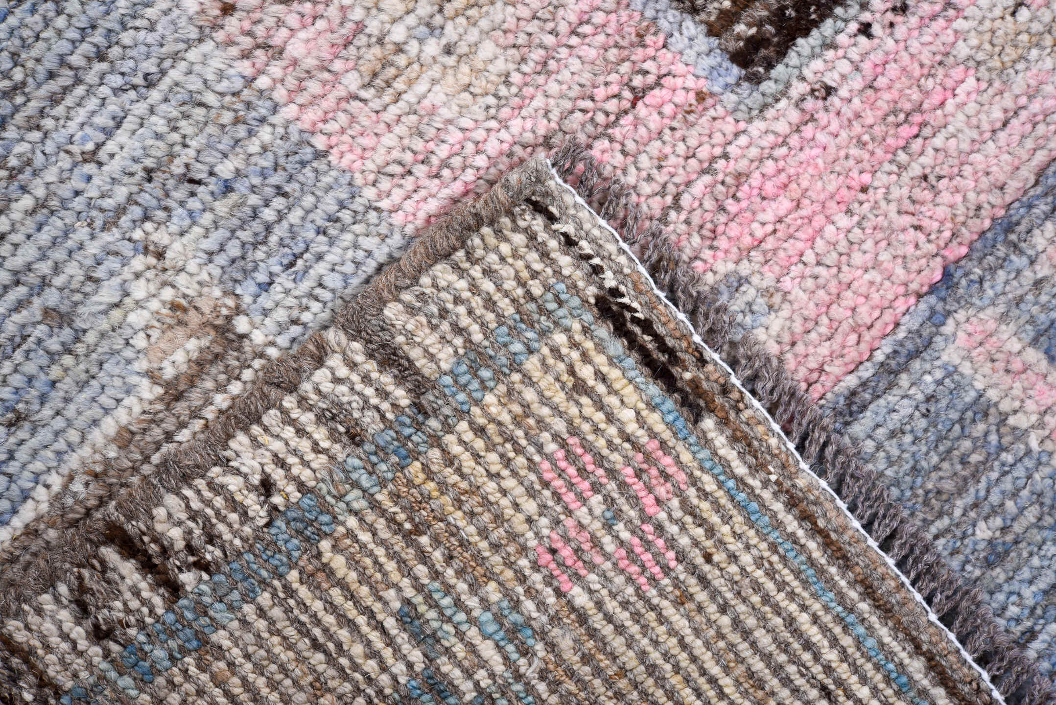 8' x 9' one-of-a-kind handmade vintage Oushak rug. Color palette: black, blue, brown, charcoal, dark gray, dim gray, fiord