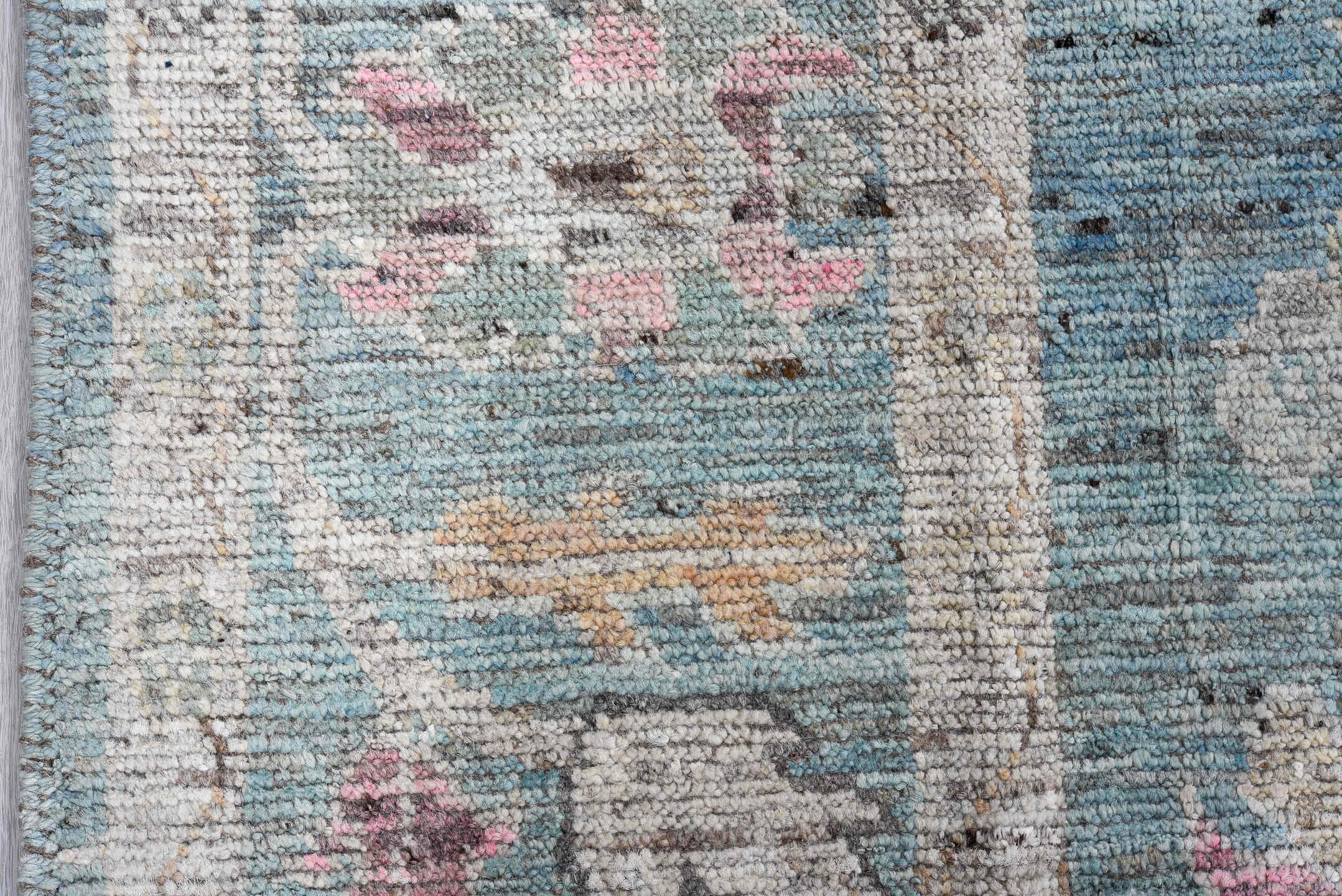 8' x 10' one-of-a-kind handmade vintage Oushak large size rug. Color palette: light blue, ivory, gray, taupe, blush, beige