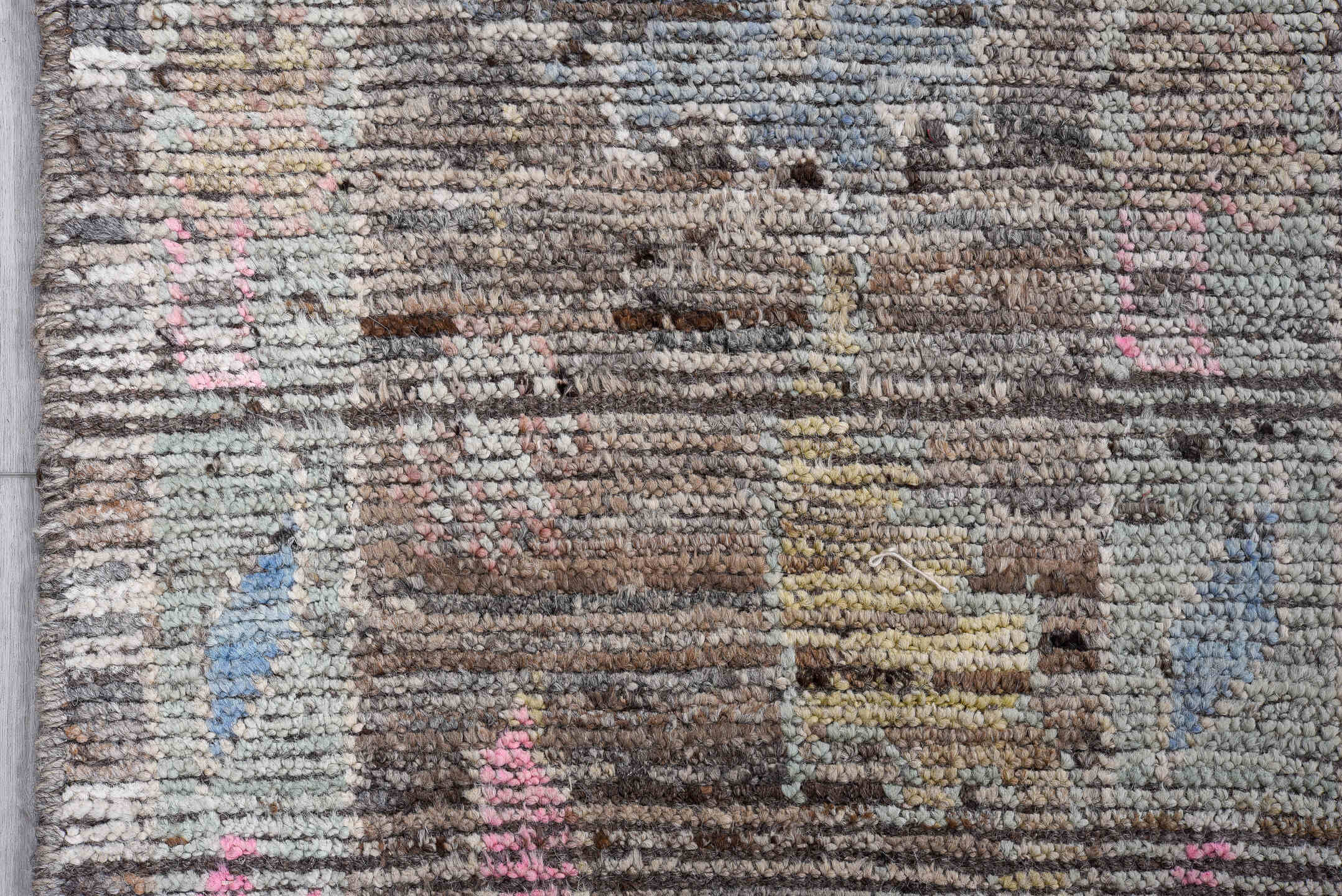 9' x 11' one-of-a-kind handmade vintage Oushak large size rug. Color palette: gray, ivory, blush, taupe, light blue, beige