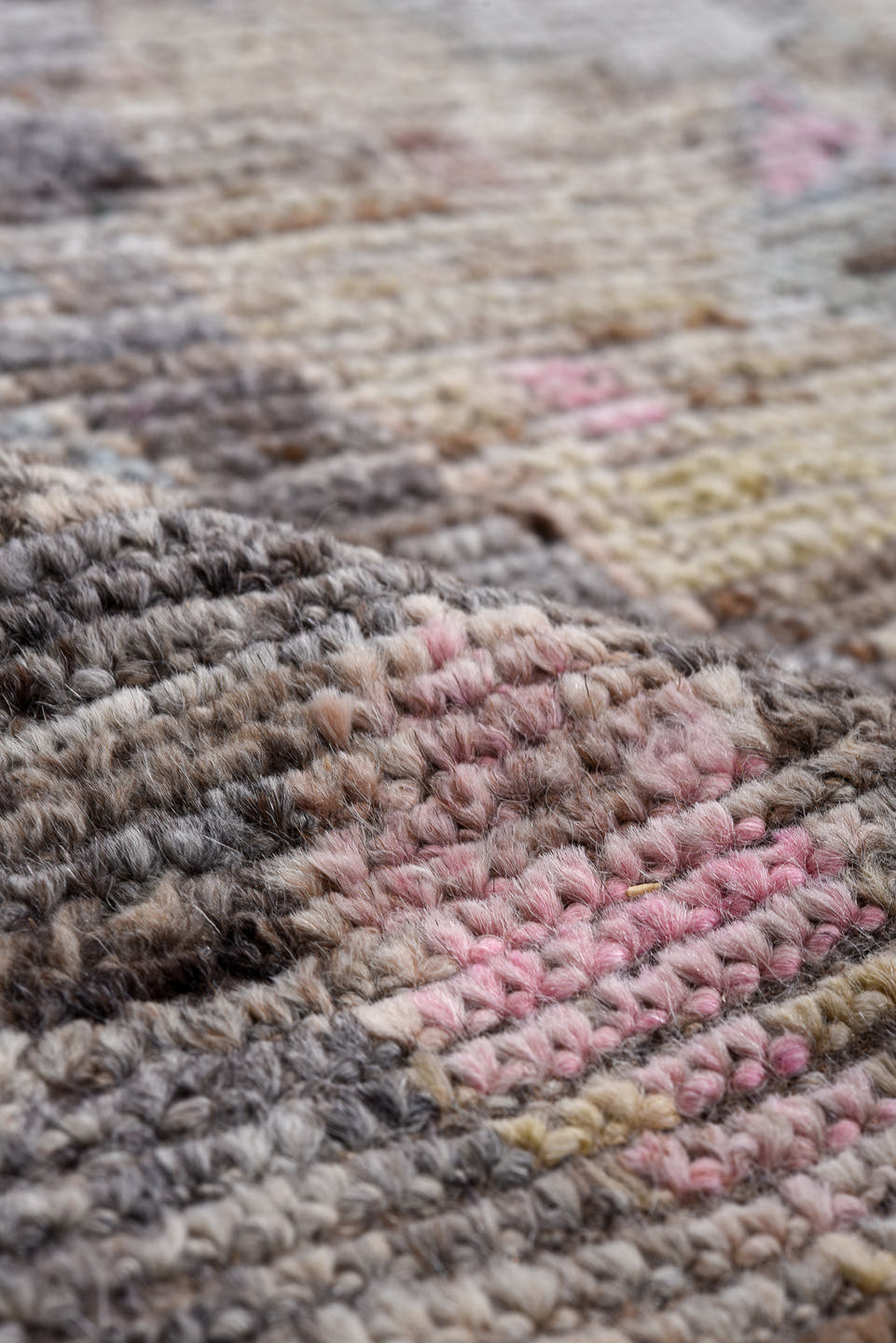 9' x 11' one-of-a-kind handmade vintage Oushak large size rug. Color palette: gray, ivory, blush, taupe, light blue, beige