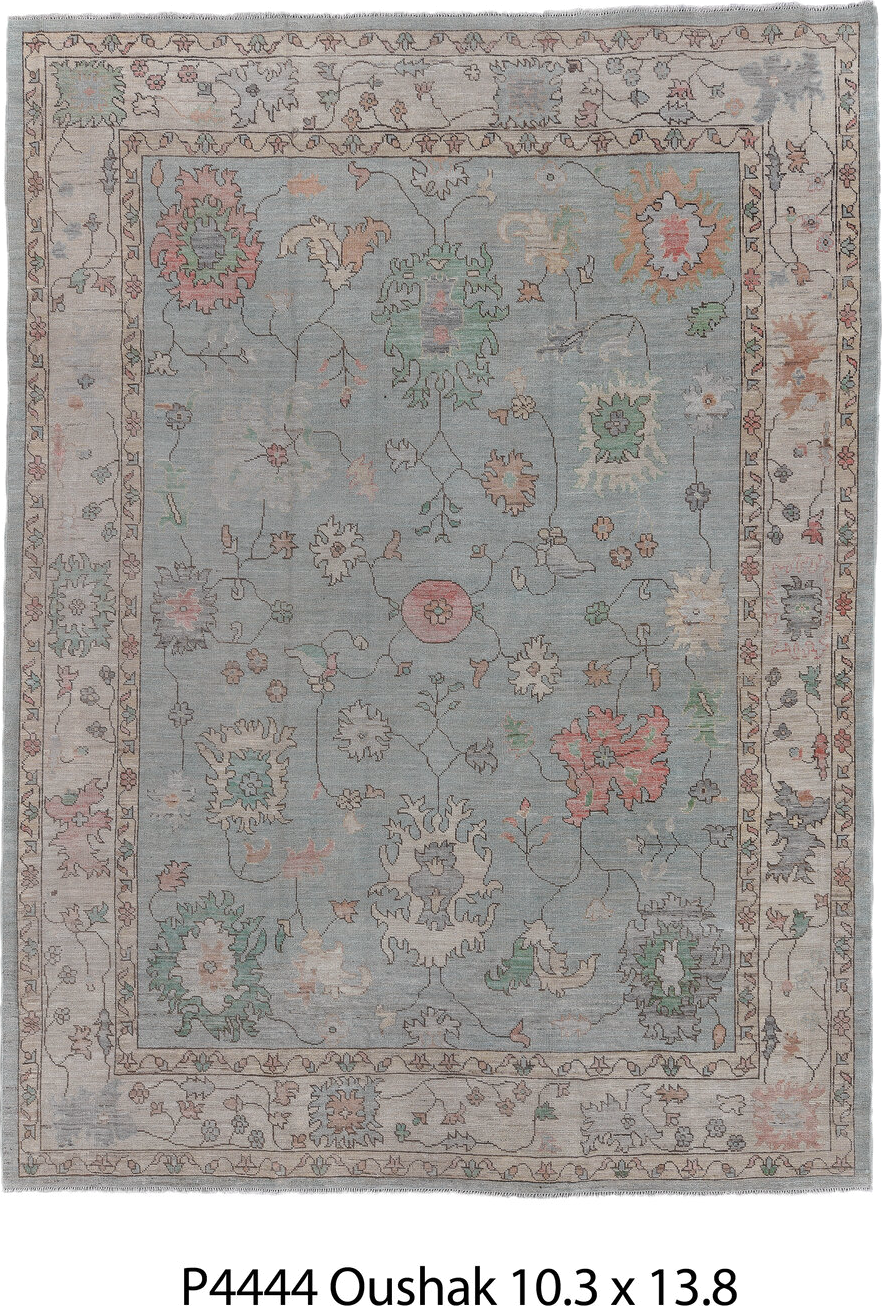 10' x 13' one-of-a-kind handmade vintage Oushak large size rug. Color palette: black, dark gray, gray, light gray