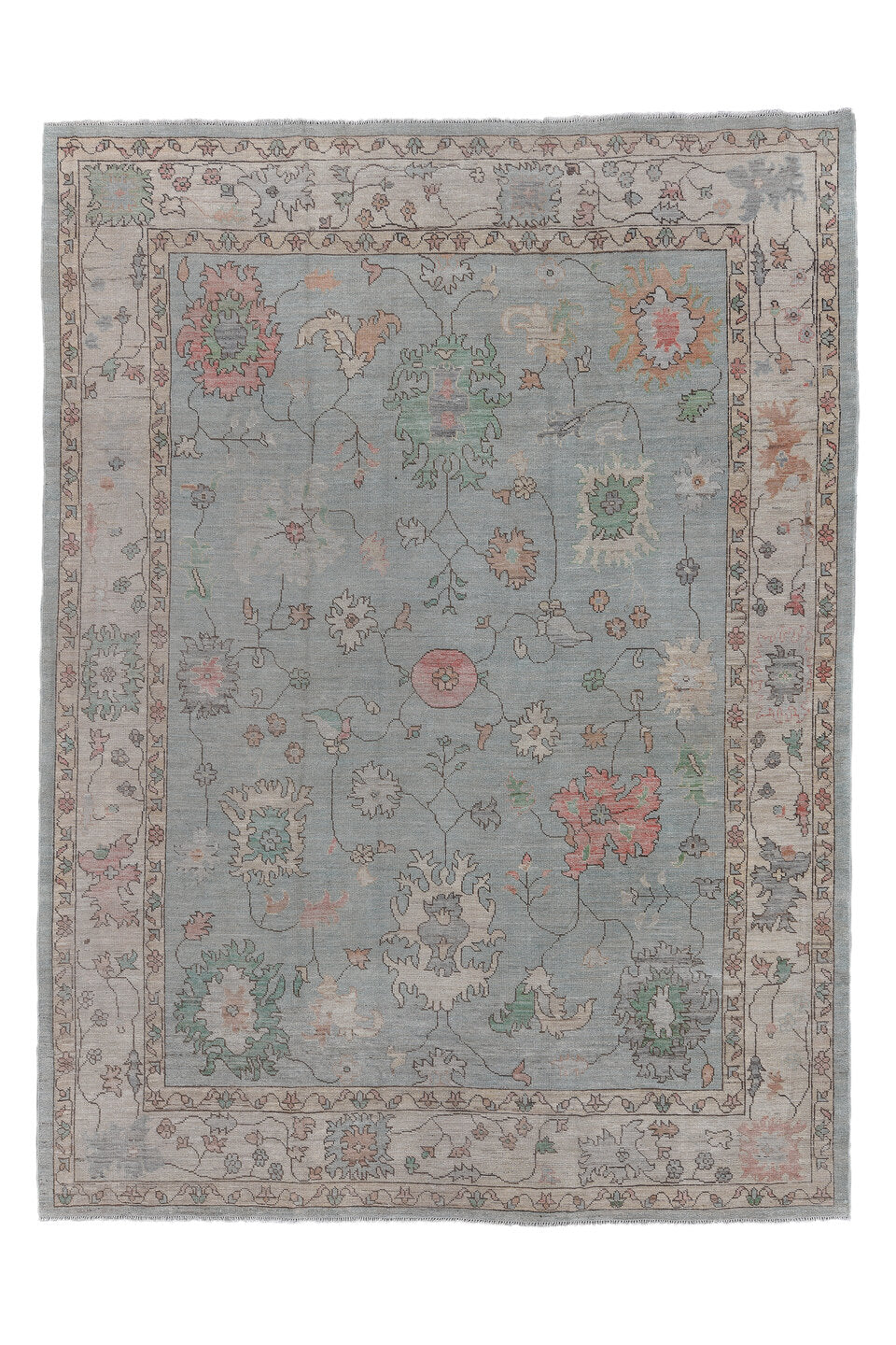 10' x 13' one-of-a-kind handmade vintage Oushak large size rug. Color palette: black, dark gray, gray, light gray