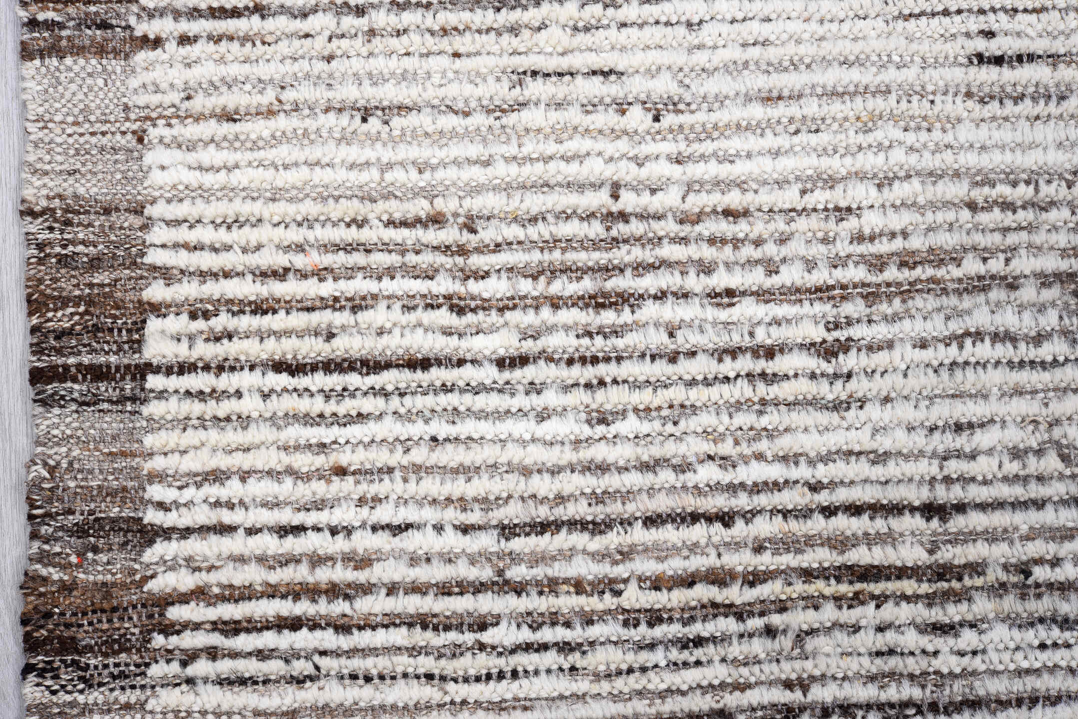 3' x 9' one-of-a-kind handmade vintage Tulu runner rug. Color palette: ivory, brown, taupe, charcoal, beige, gray, black