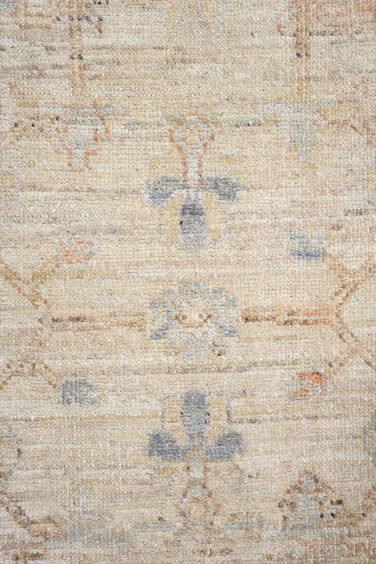 3' x 9' one-of-a-kind handmade vintage Oushak runner rug. Color palette: ivory, pale blue, beige, taupe, rust, camel