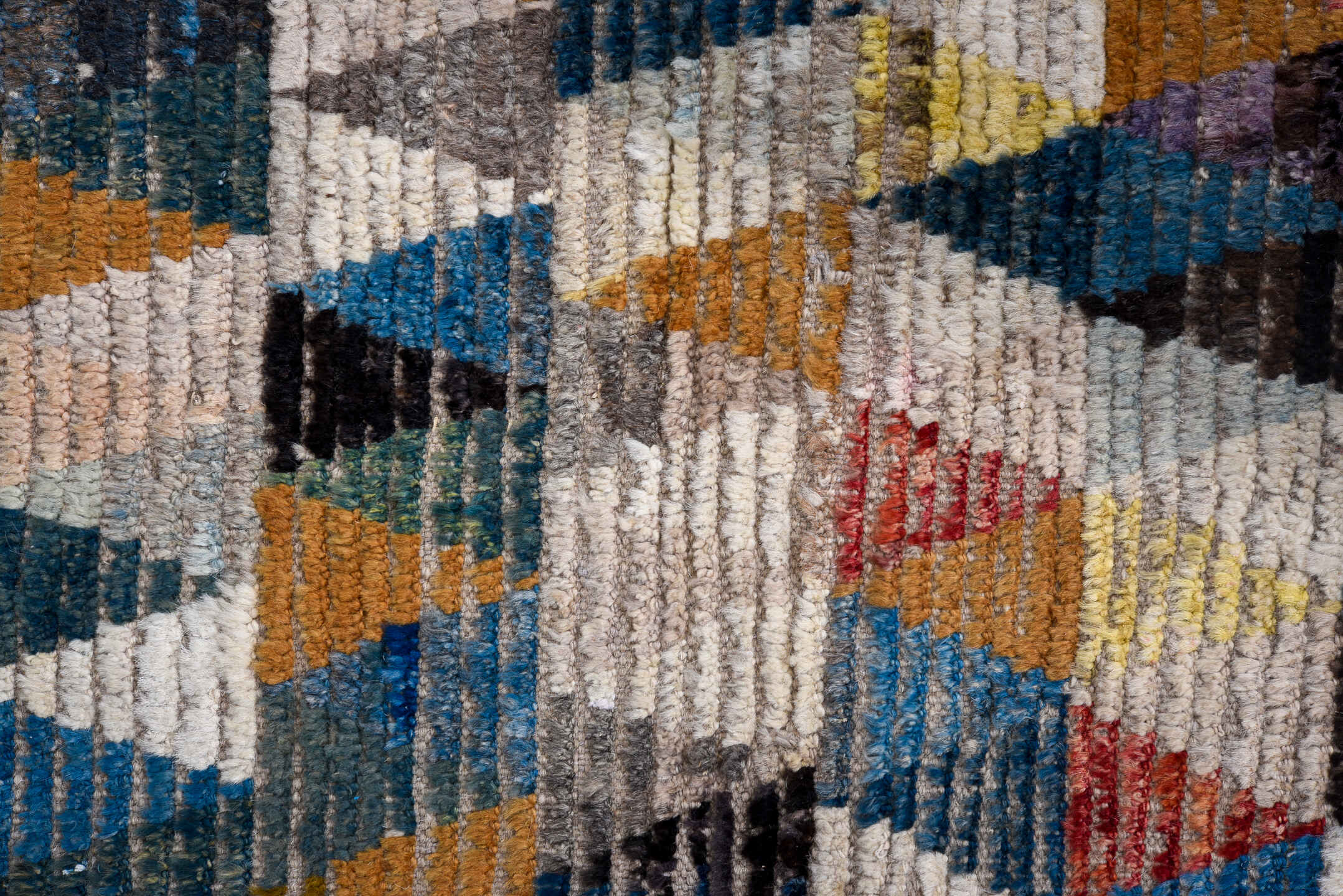 3' x 7' one-of-a-kind handmade vintage Tulu runner rug. Color palette: arapawa, black, blue, brown, dark gray, dim gray