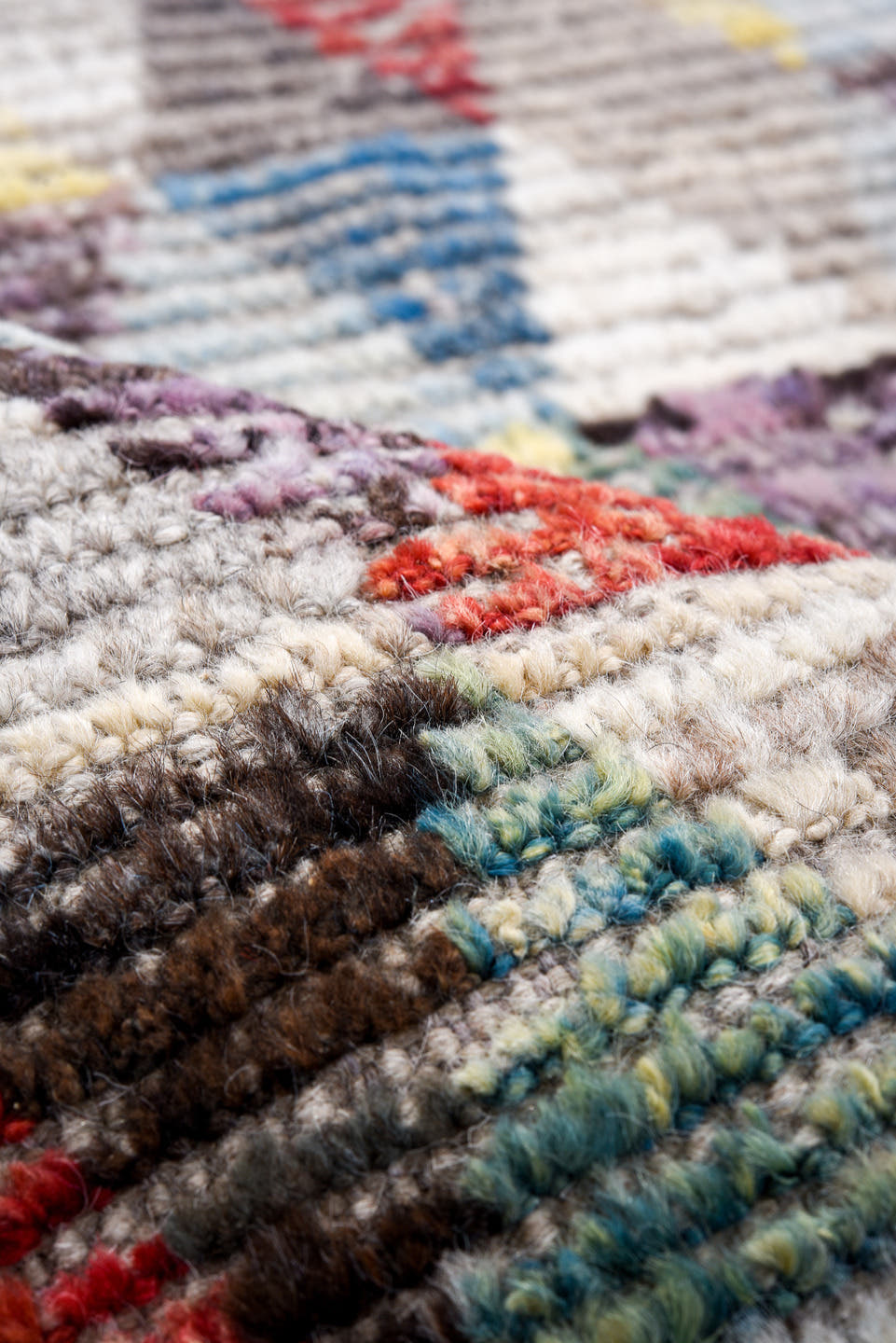 3' x 7' one-of-a-kind handmade vintage Tulu runner rug. Color palette: gray, ivory, teal, saffron, black, coral, sky_blue