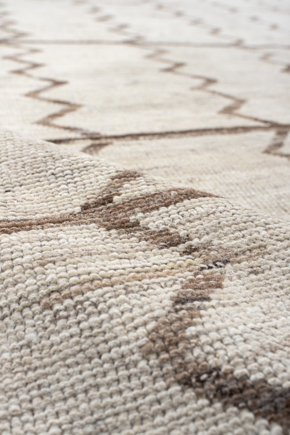 8' x 9' one-of-a-kind handmade vintage Tulu rug. Color palette: ivory, taupe, beige, cream, gray