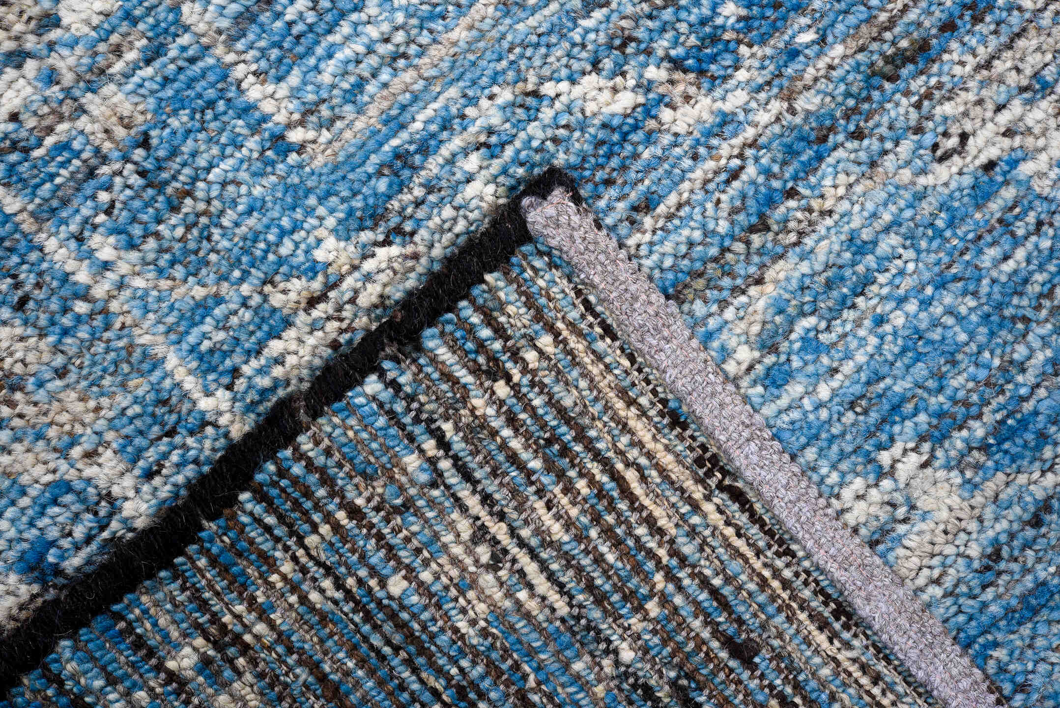 8' x 9' one-of-a-kind handmade vintage Oushak large size rug. Color palette: sky blue, ivory, slate, silver, charcoal