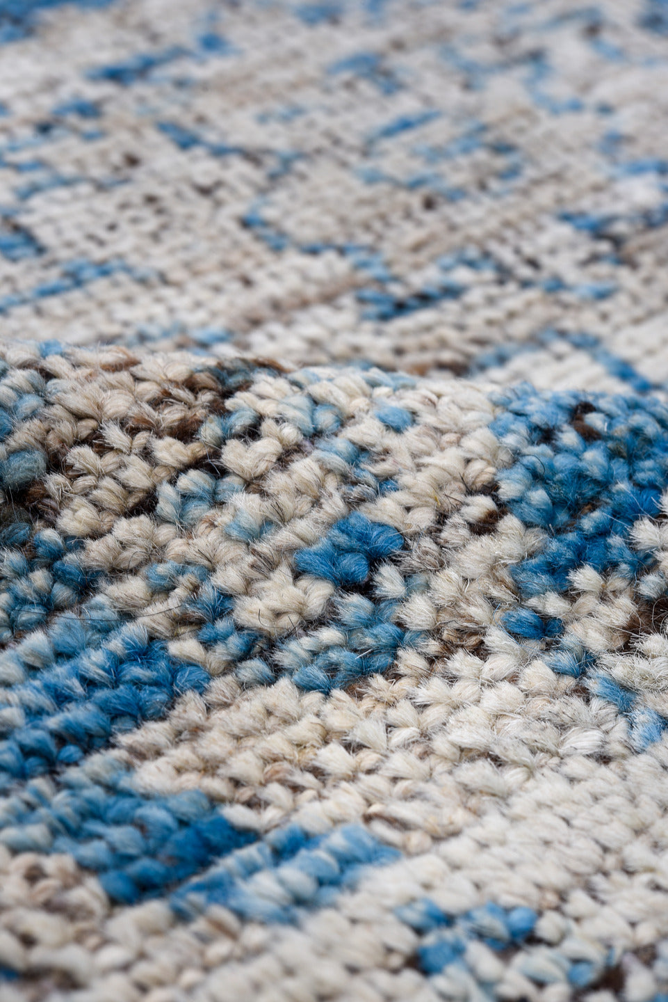 8' x 9' one-of-a-kind handmade vintage Oushak large size rug. Color palette: sky blue, ivory, slate, silver, charcoal