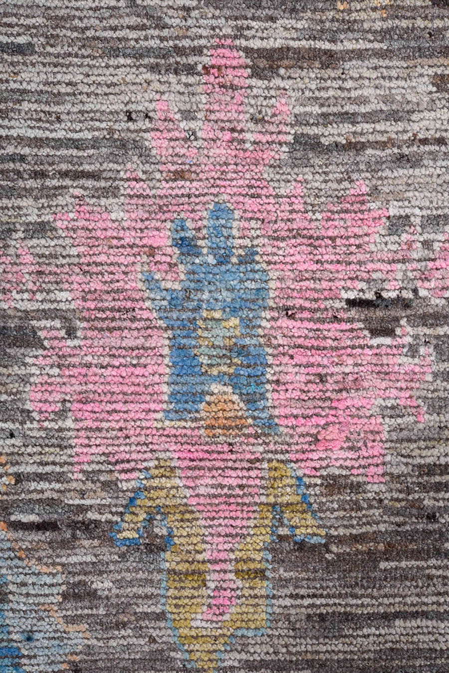 8' x 9' one-of-a-kind handmade vintage Oushak large size rug. Color palette: gray, sky blue, gold, pink, ivory, taupe