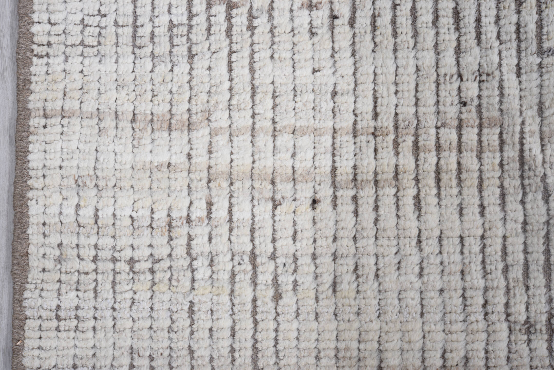 8' x 11' one-of-a-kind handmade vintage Tulu large size rug. Color palette: ivory, taupe, brown, gray, beige