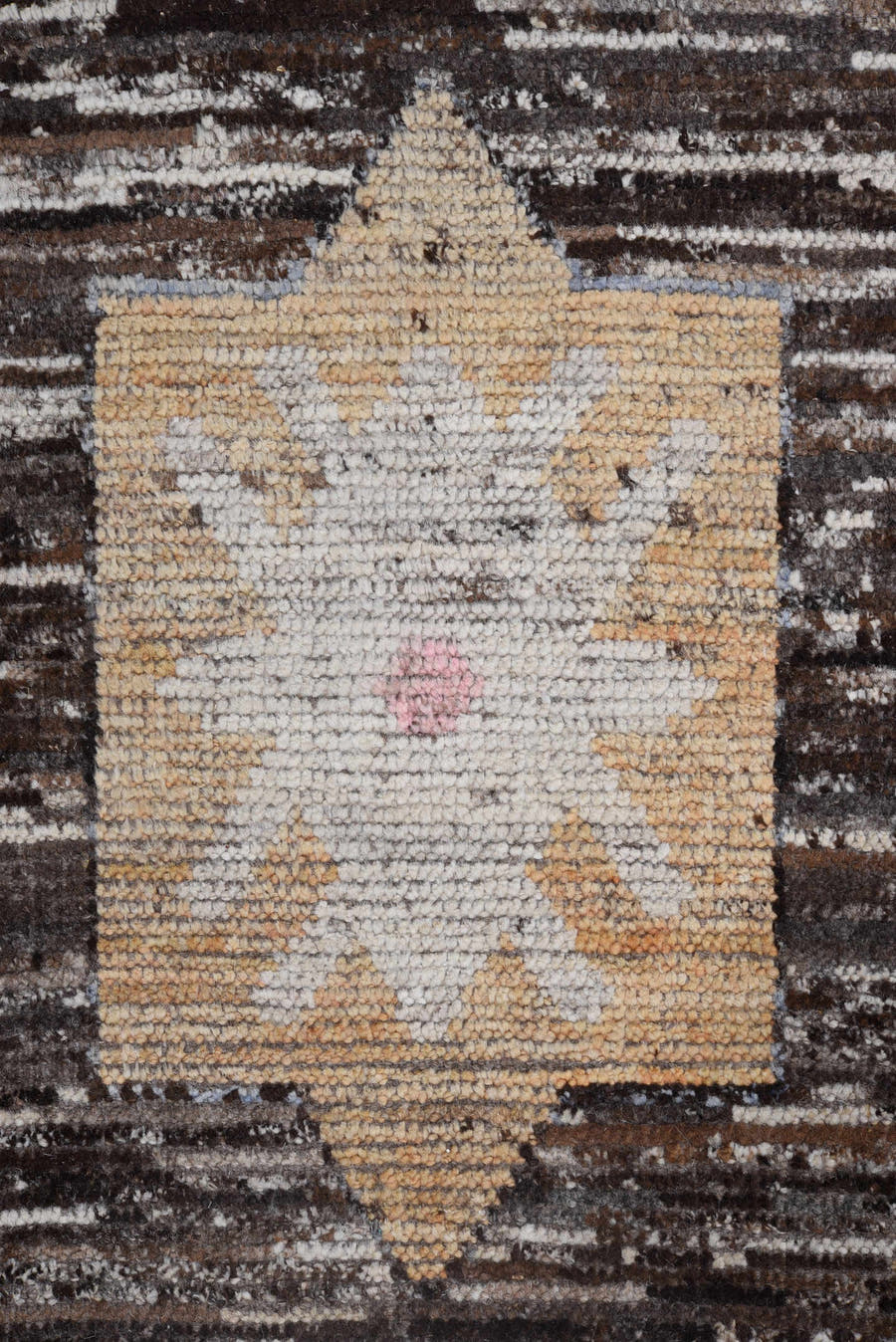 8' x 9' one-of-a-kind handmade vintage Oushak large size rug. Color palette: brown, ivory, sage, blush, slate, gold, taupe