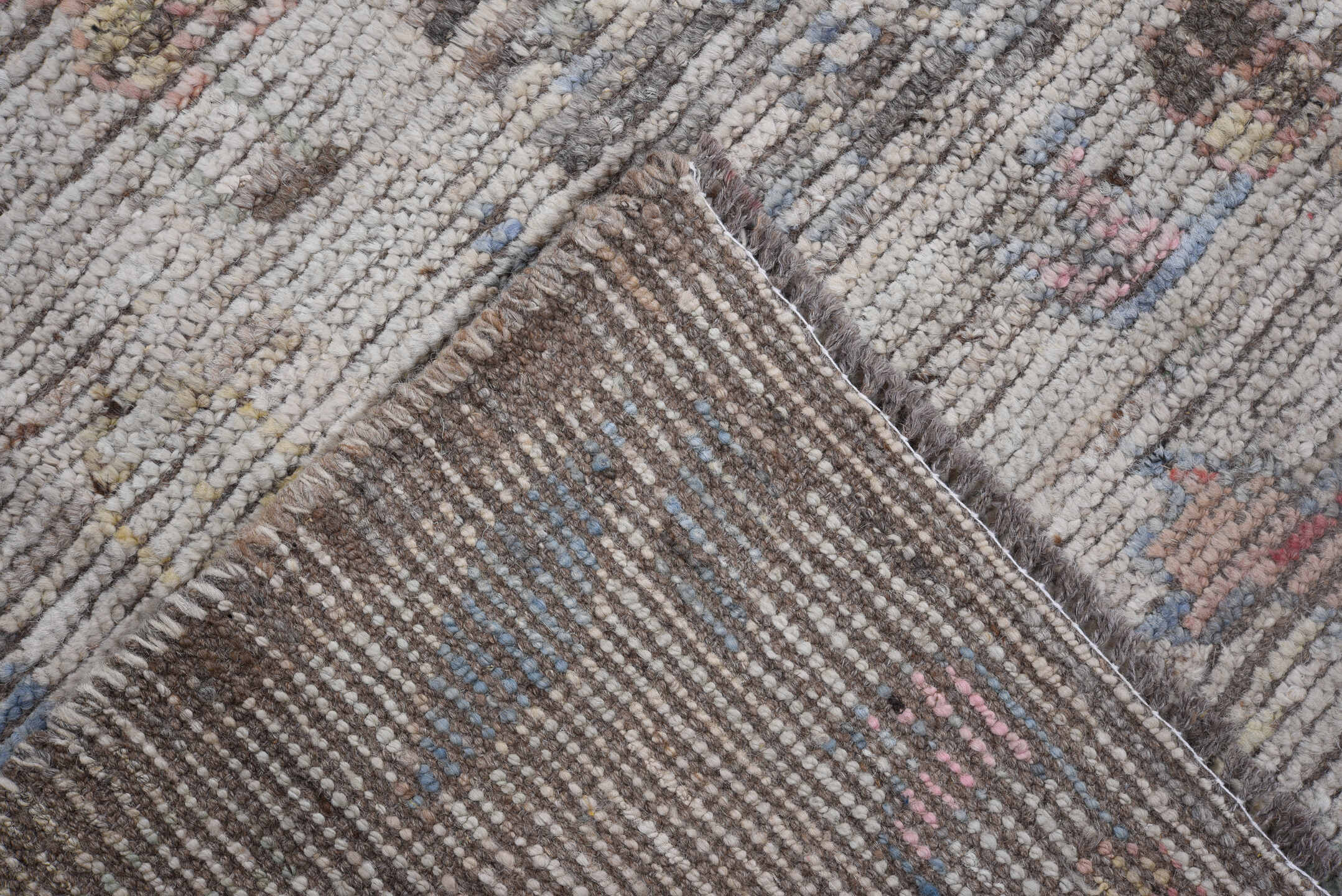 9' x 11' one-of-a-kind handmade vintage Oushak large size rug. Color palette: gray, ivory, pink, taupe, charcoal, sage, gold