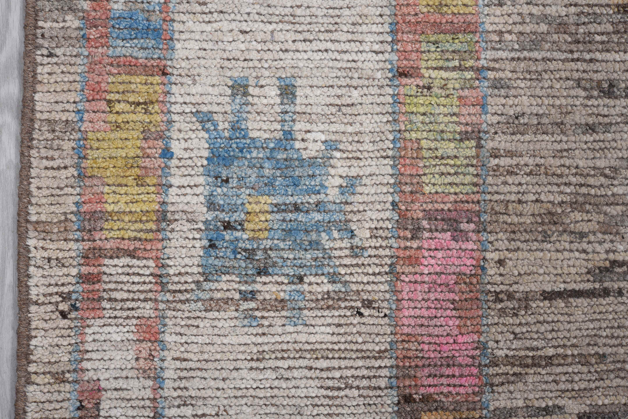 6' x 9' one-of-a-kind handmade vintage Oushak medium size rug. Color palette: black, blue, brown, burlywood, charcoal