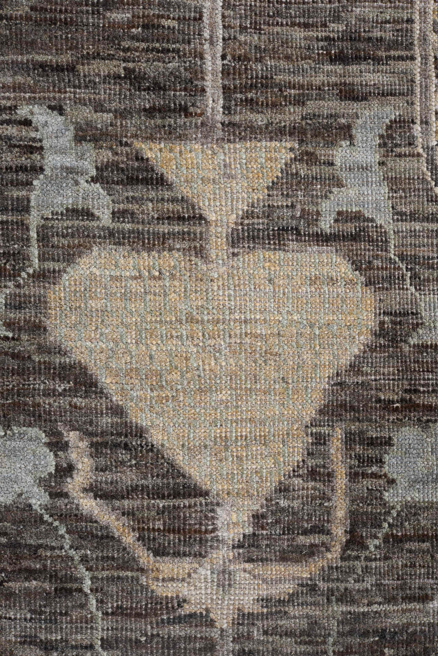 8' x 10' one-of-a-kind handmade vintage Oushak large size rug. Color palette: charcoal, taupe, sage, ivory, camel, gold
