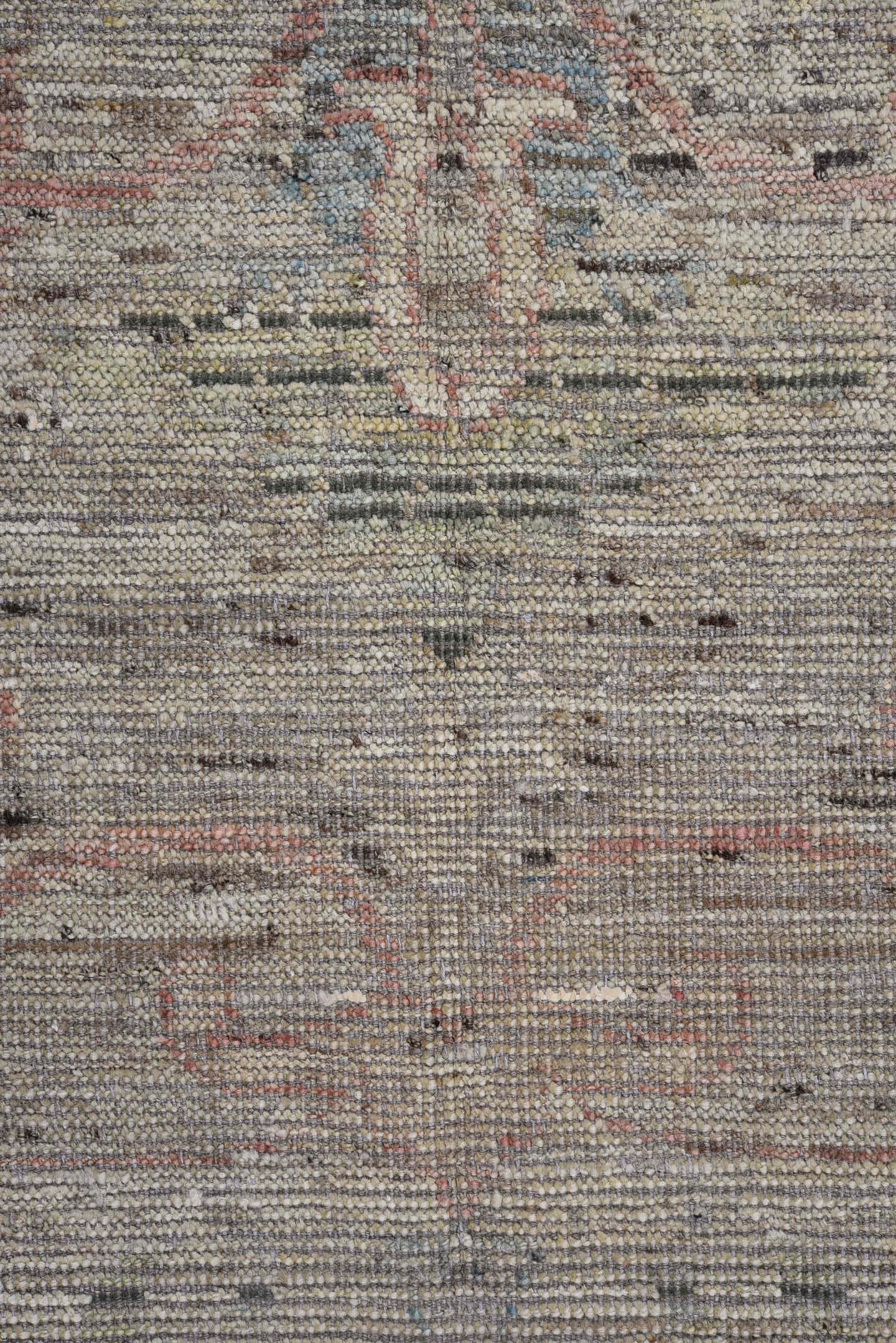 7' x 10' one-of-a-kind handmade vintage Oushak large size rug. Color palette: taupe, sage, coral, ivory, gold, dusty rose