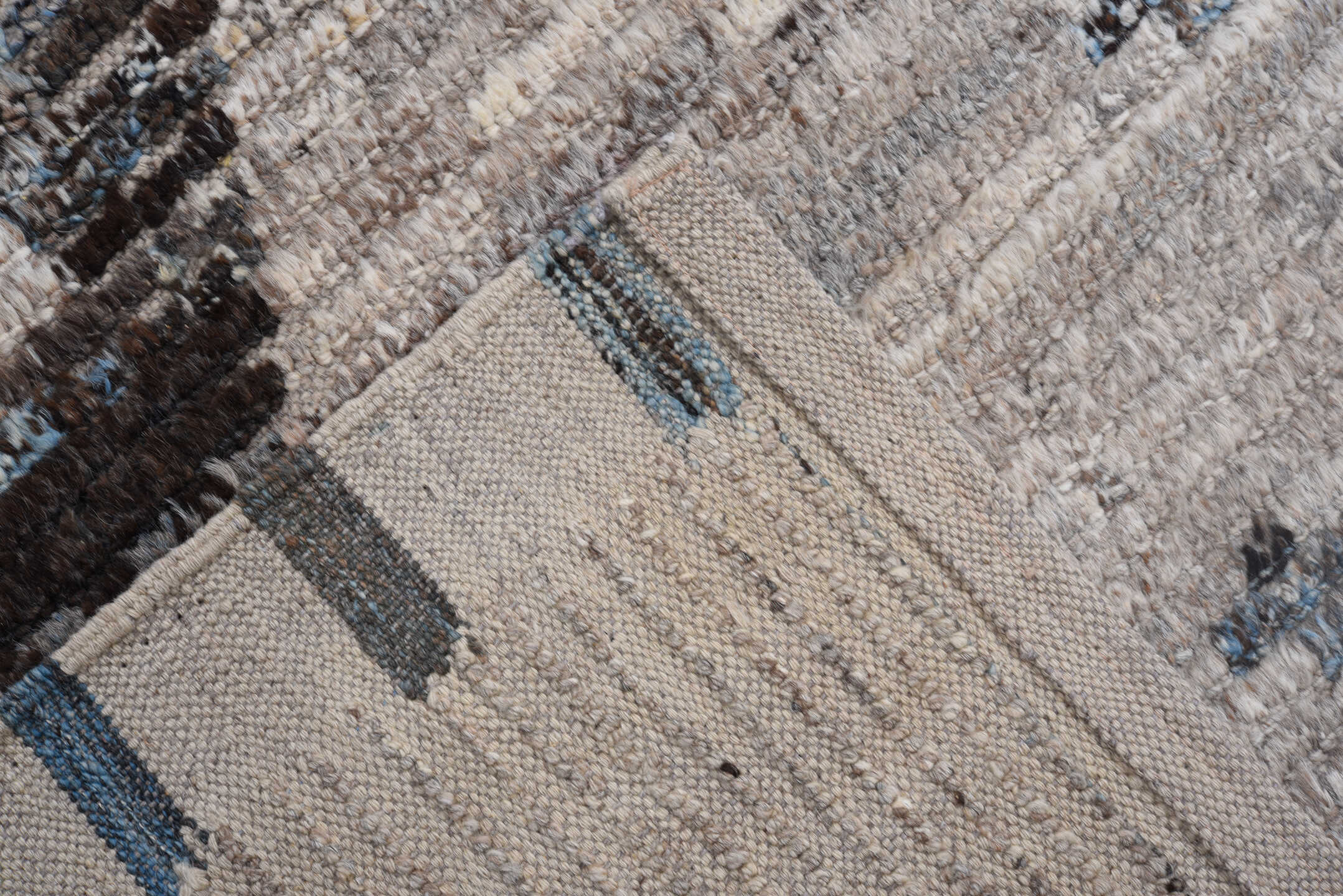 8' x 12' one-of-a-kind handmade vintage Tulu large size rug. Color palette: black, blue, charcoal, dark gray, dim gray