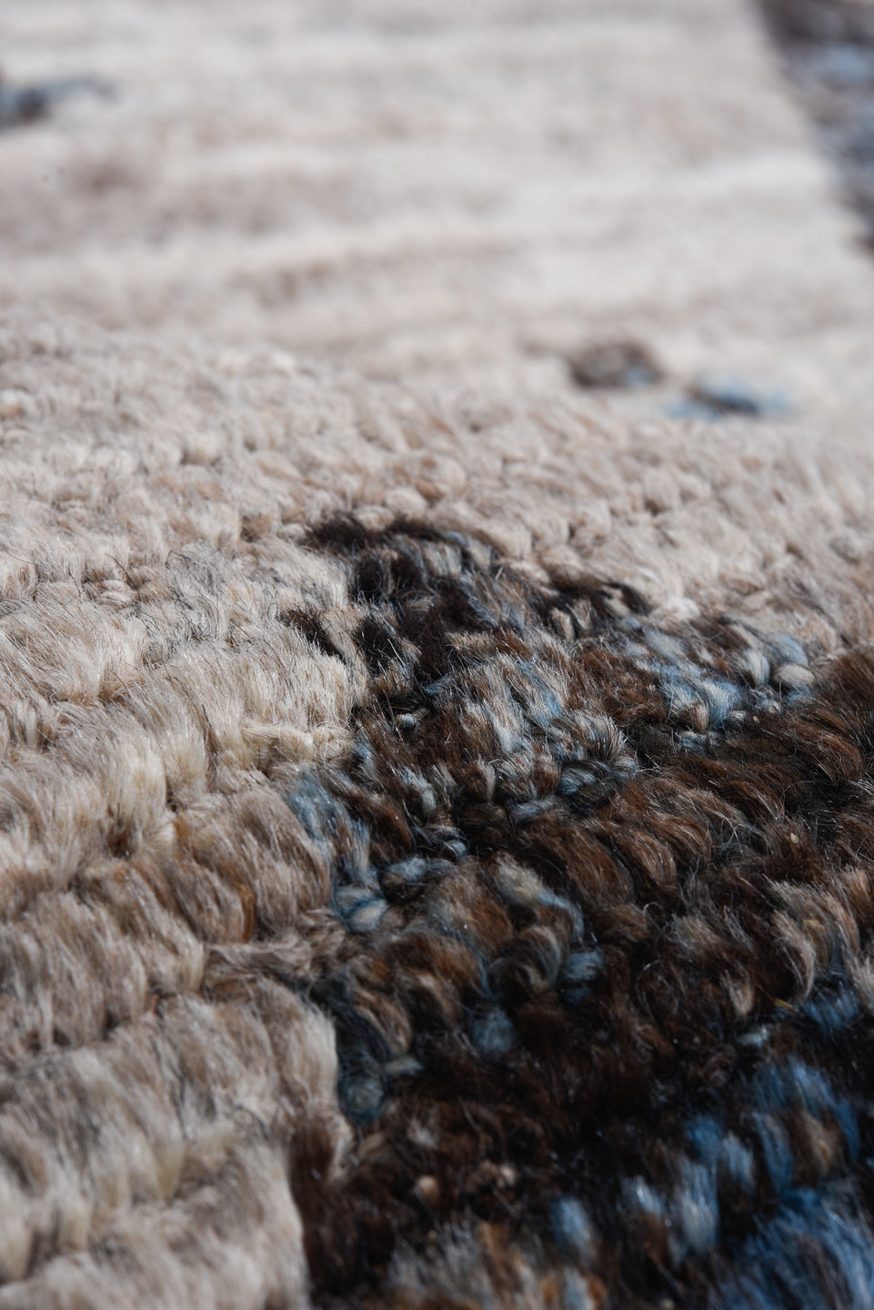 8' x 12' one-of-a-kind handmade vintage Tulu large size rug. Color palette: black, blue, charcoal, dark gray, dim gray