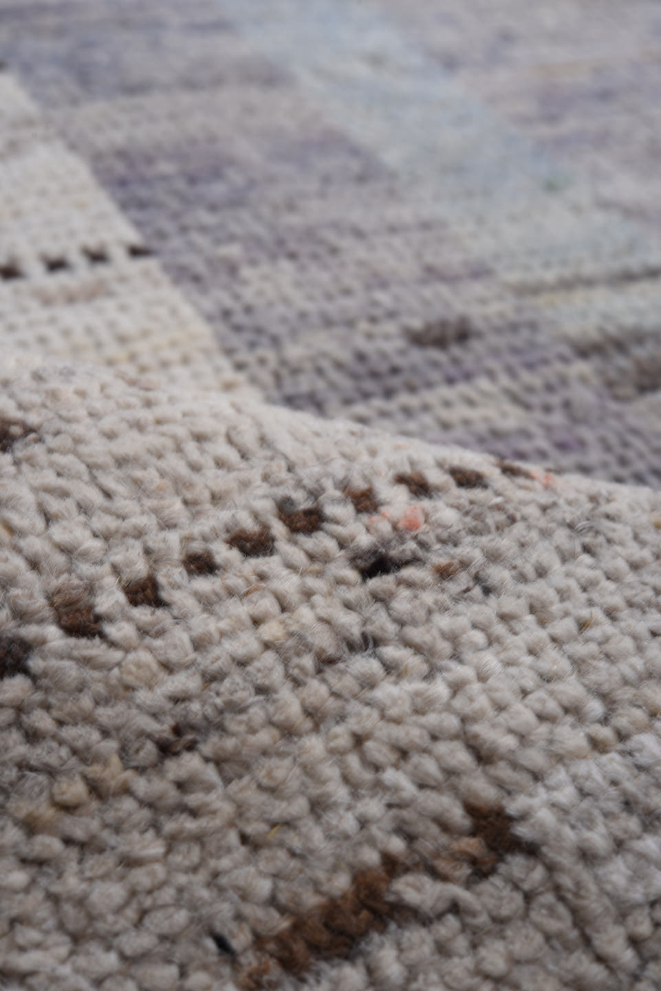 9' x 11' one-of-a-kind handmade vintage Tulu large size rug. Color palette: slate, ivory, gray, charcoal, taupe, pale blue