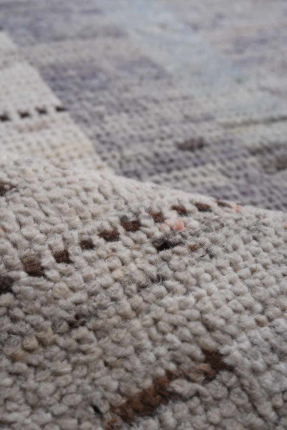 9' x 11' one-of-a-kind handmade vintage Tulu large size rug. Color palette: slate, ivory, gray, charcoal, taupe, pale blue