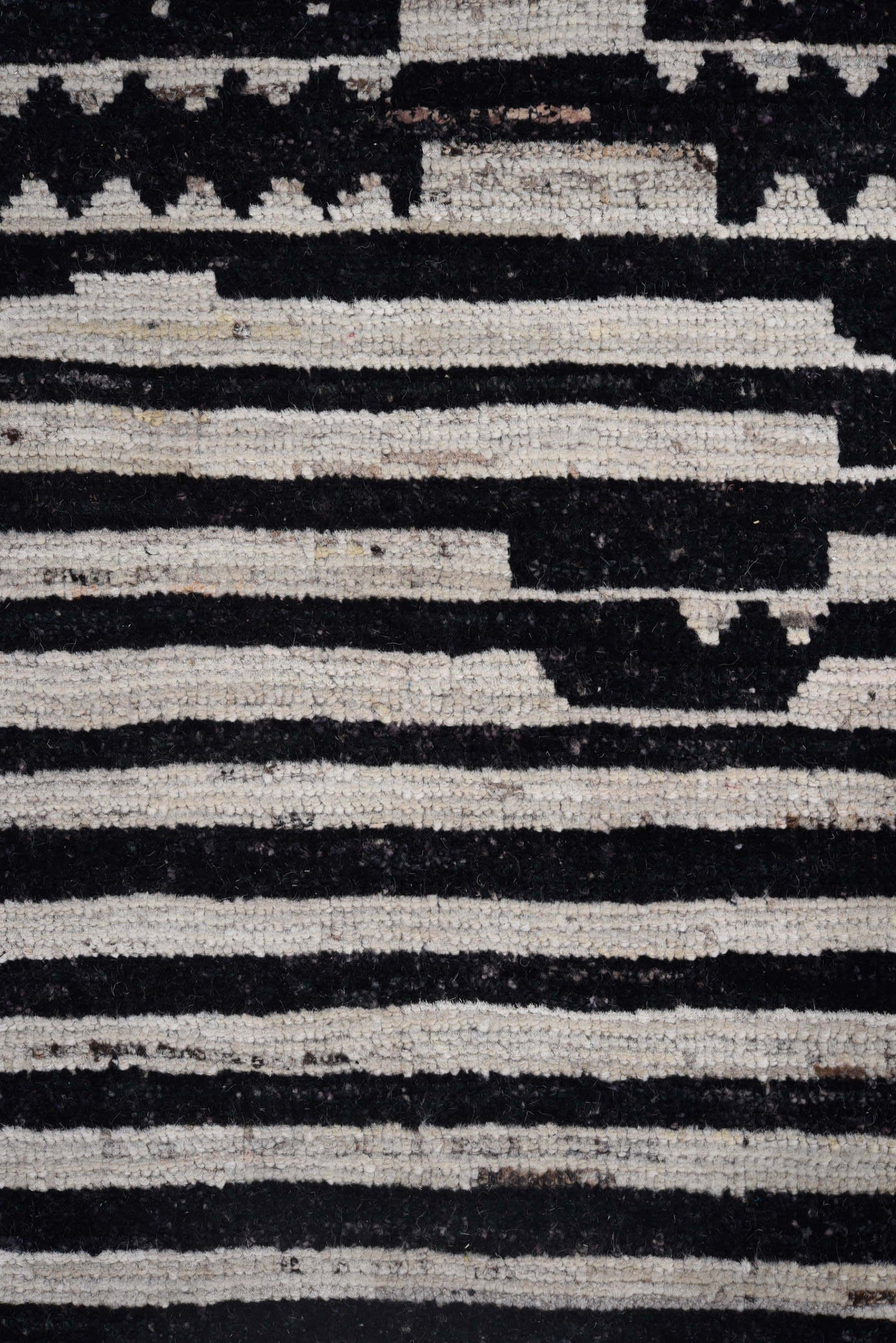 9' x 11' one-of-a-kind handmade vintage Tulu large size rug. Color palette: ivory, black, charcoal, gray