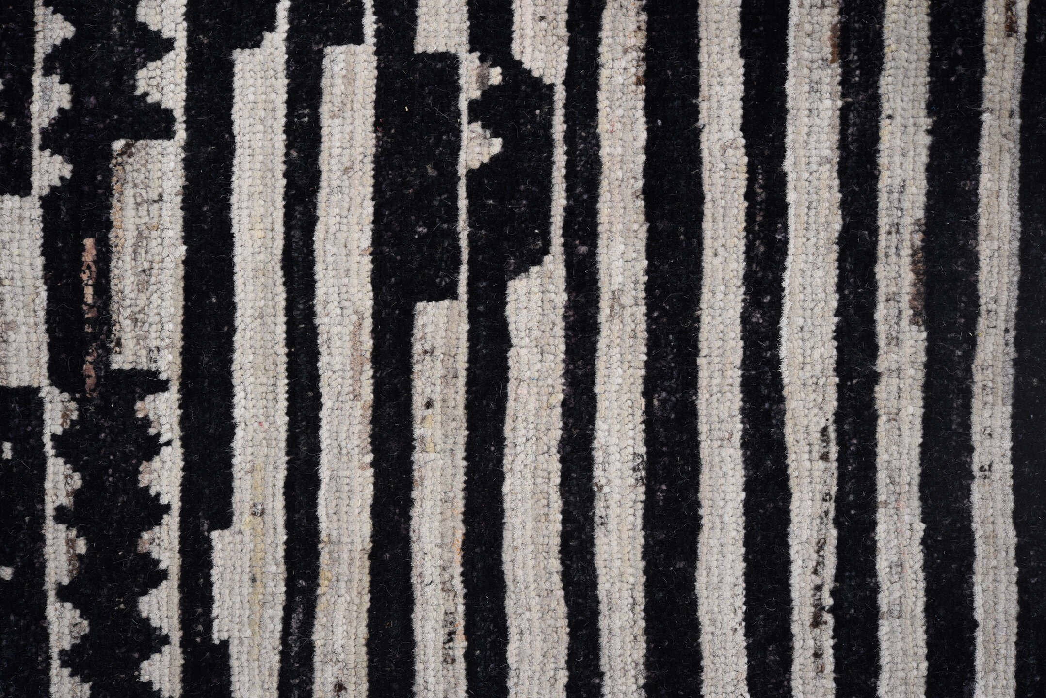 9' x 11' one-of-a-kind handmade vintage Tulu large size rug. Color palette: black, blue, charcoal, dark gray, gray