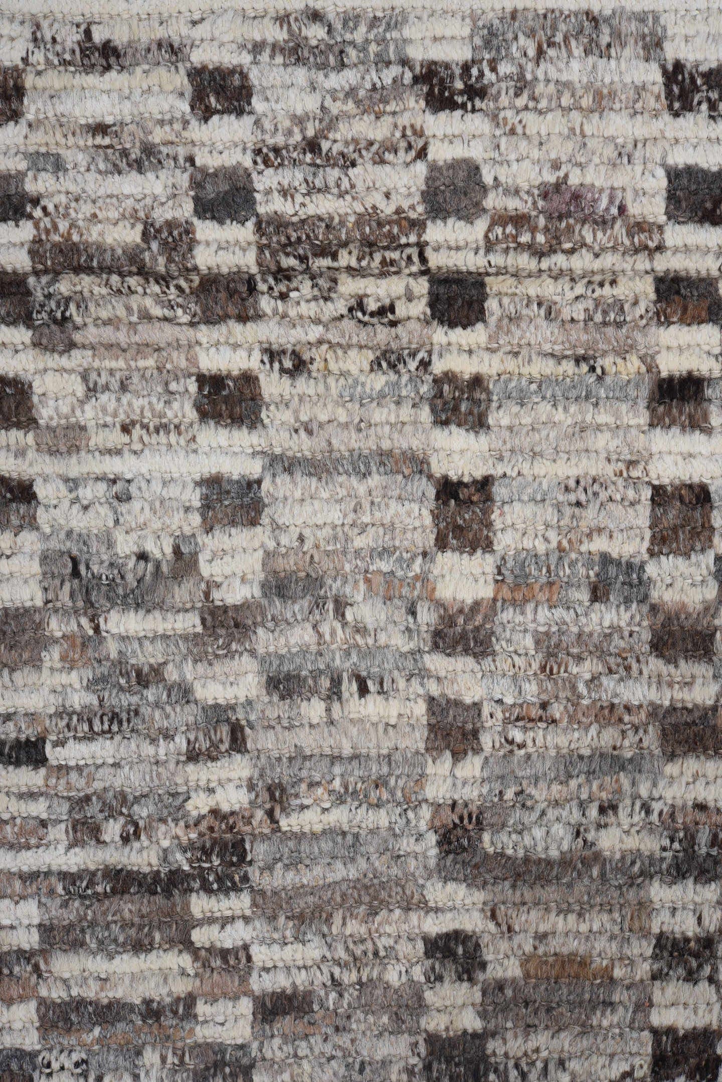 3' x 13' one-of-a-kind handmade vintage Tulu runner rug. Color palette: ivory, taupe, brown, charcoal, gray, camel, beige