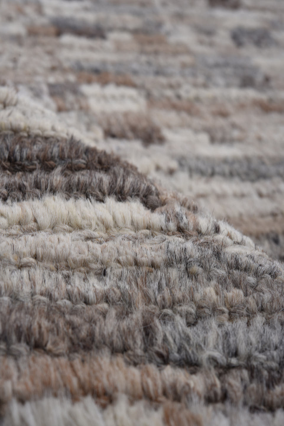 3' x 13' one-of-a-kind handmade vintage Tulu runner rug. Color palette: ivory, taupe, brown, charcoal, gray, camel, beige