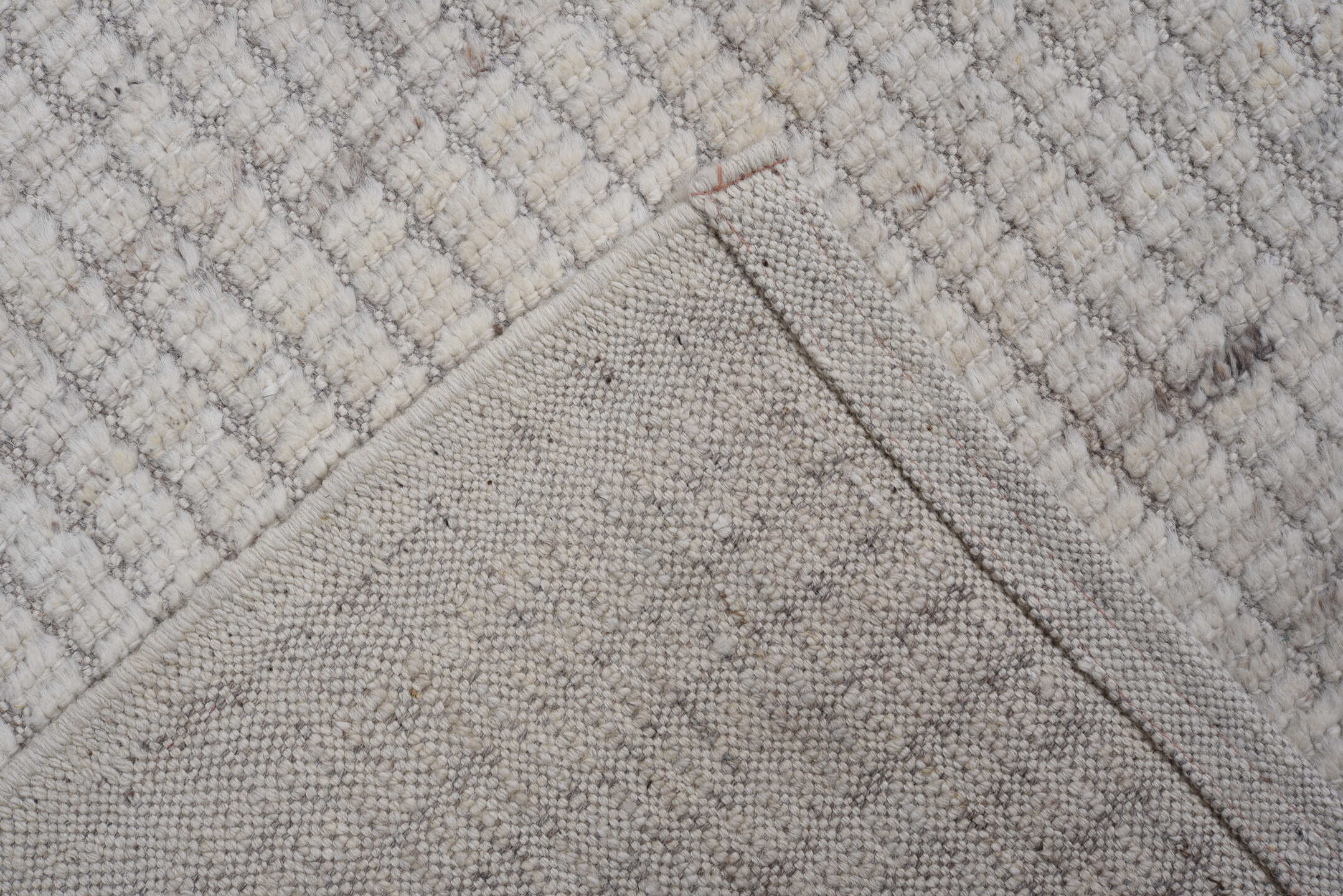 3' x 12' one-of-a-kind handmade vintage Tulu runner rug. Color palette: ivory, light gray, taupe, charcoal, beige, gray