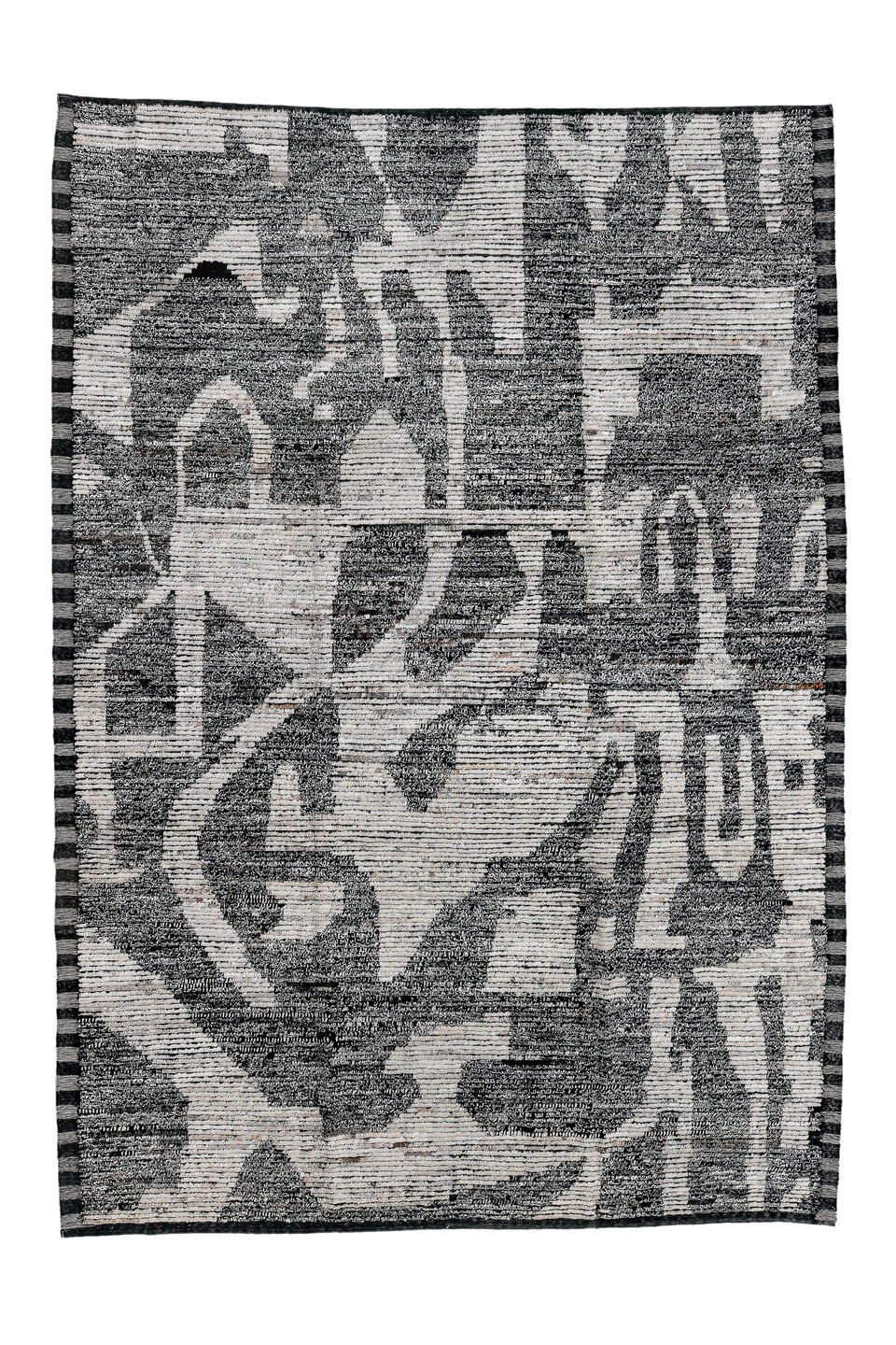 9' x 12' one-of-a-kind handmade vintage Tulu large size rug. Color palette: black, blue, charcoal, dark gray, dim gray