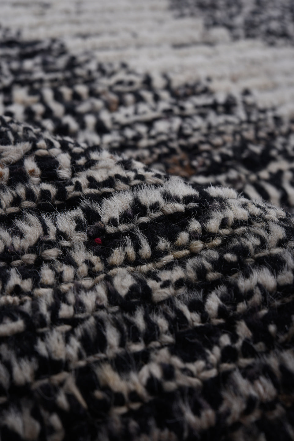 9' x 12' one-of-a-kind handmade vintage Tulu large size rug. Color palette: black, blue, charcoal, dark gray, dim gray