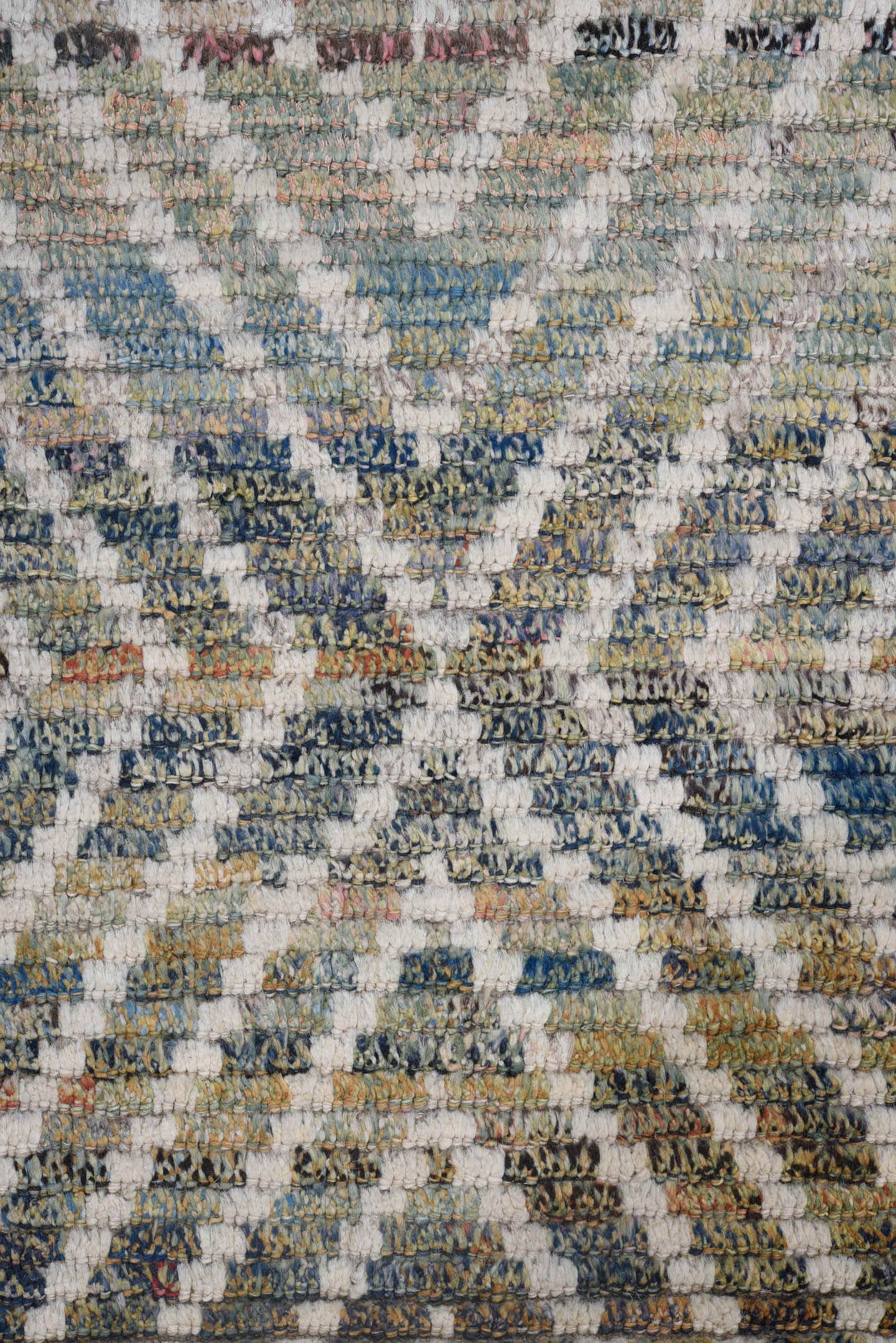 10' x 13' one-of-a-kind handmade vintage Tulu oversize rug. Color palette: ivory, blush, sage, taupe, gold, charcoal, slate