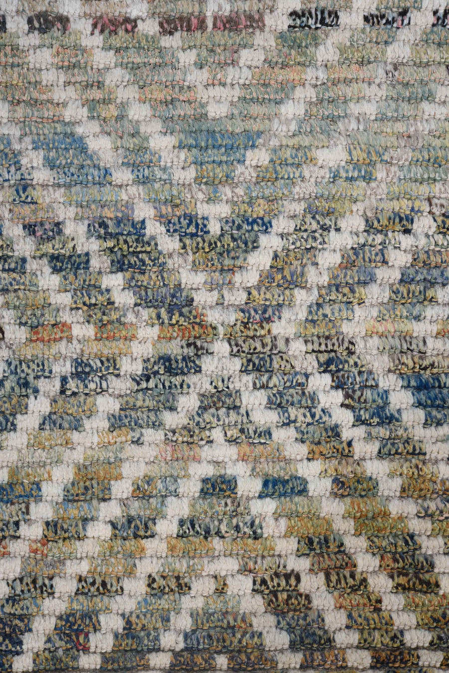 10' x 13' one-of-a-kind handmade vintage Tulu oversize rug. Color palette: ivory, blush, sage, taupe, gold, charcoal, slate
