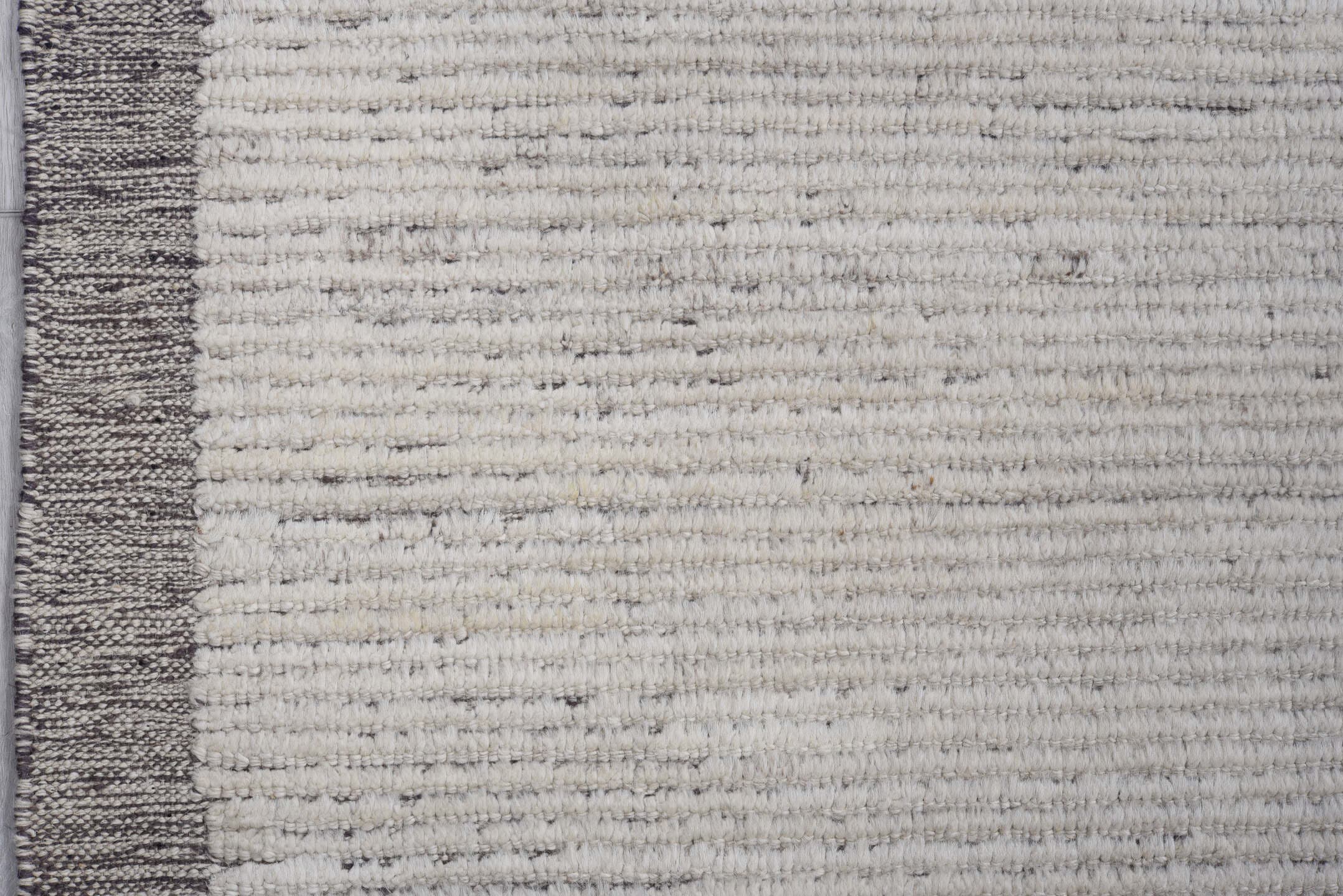 6' x 15' one-of-a-kind handmade vintage Tulu rug. Color palette: ivory, charcoal, taupe, cream, gray, black, beige