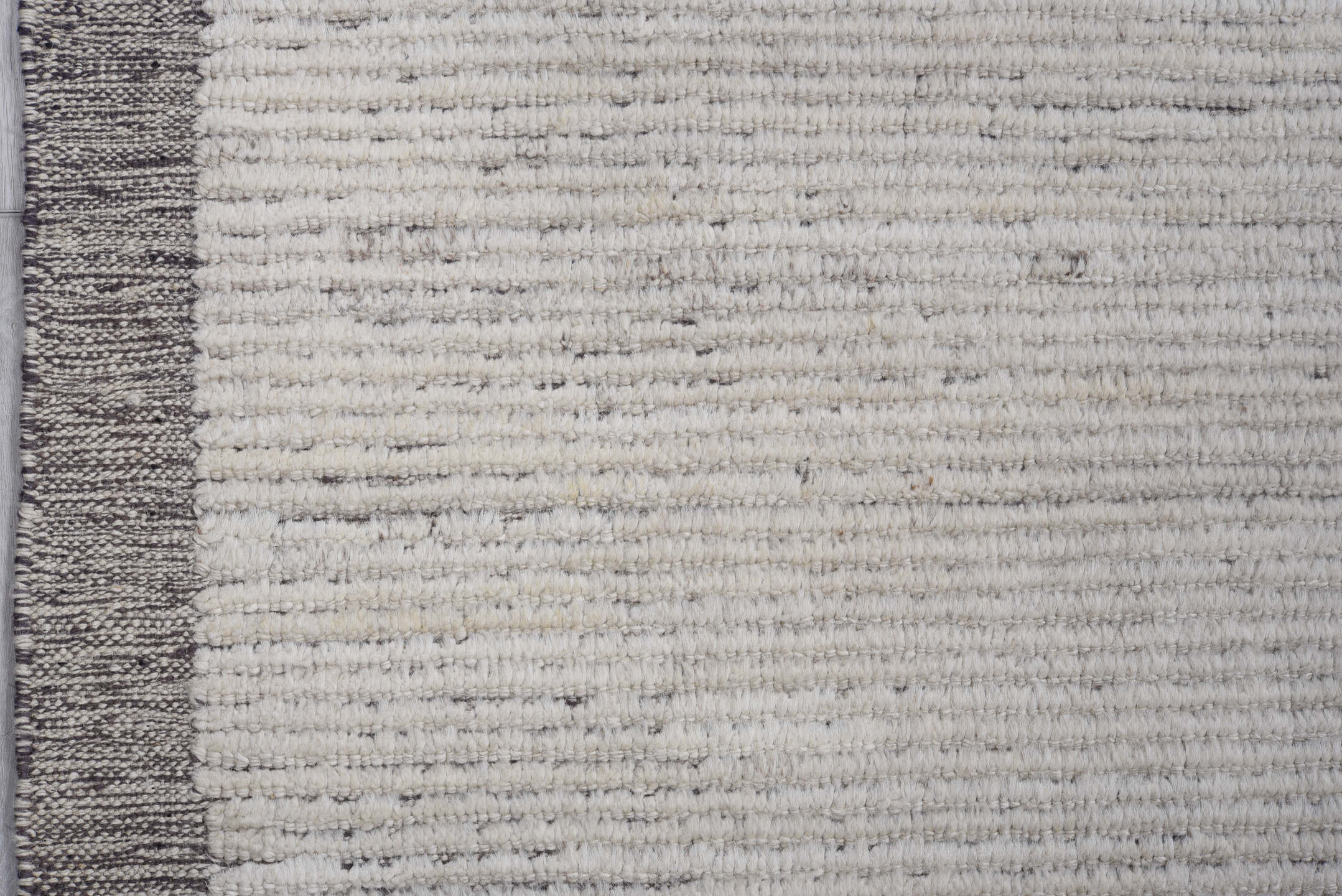 6' x 15' one-of-a-kind handmade vintage Tulu rug. Color palette: ivory, charcoal, taupe, cream, gray, black, beige