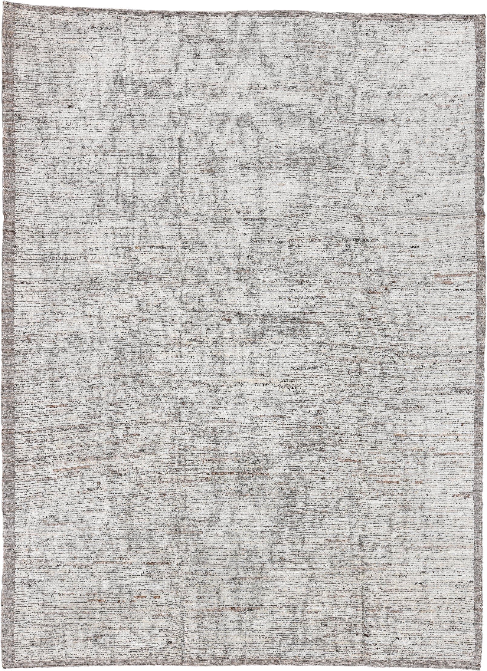9' x 12' one-of-a-kind handmade vintage Tulu large size rug. Color palette: ivory, taupe, beige, gray, camel