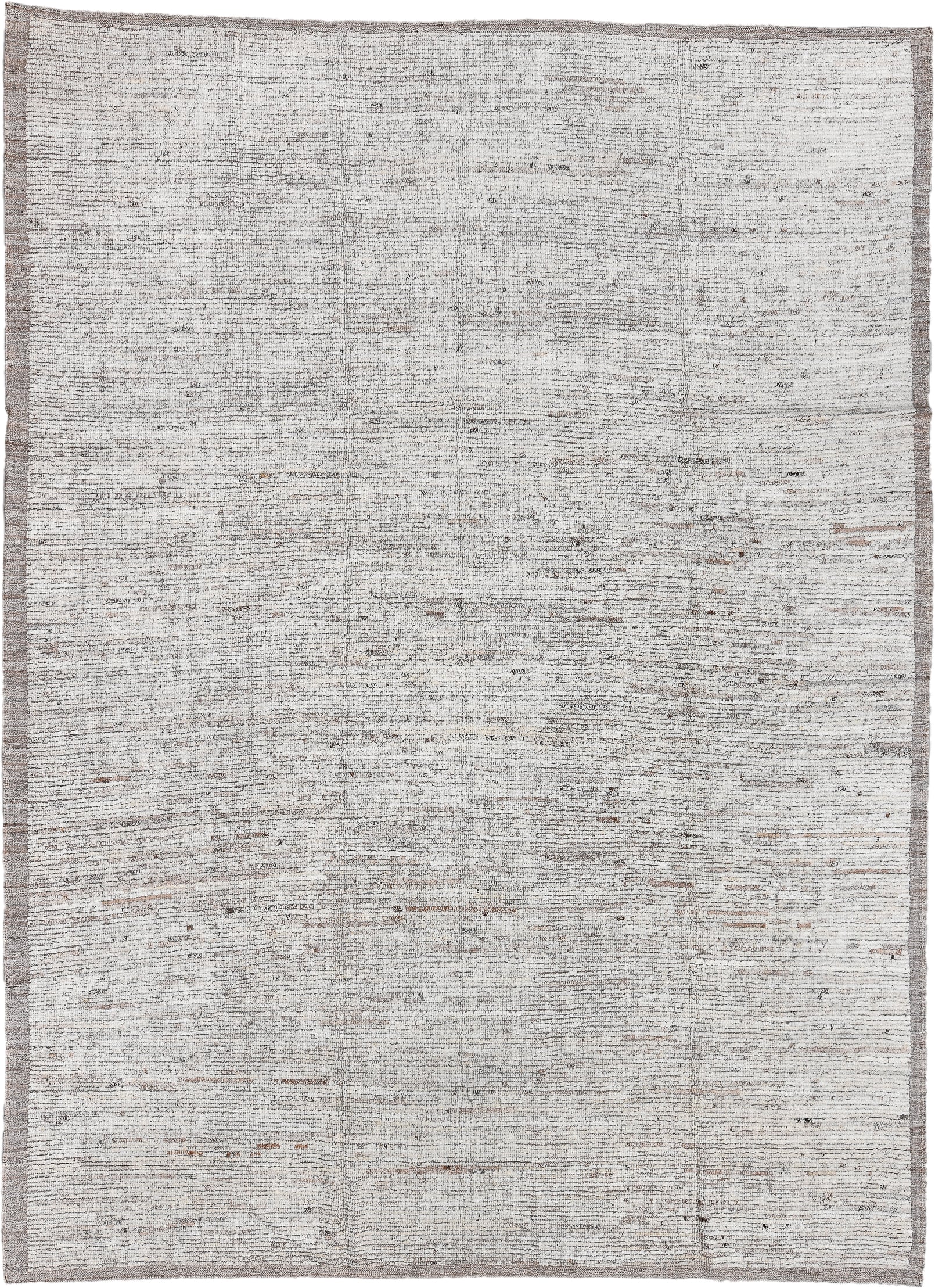 9' x 12' one-of-a-kind handmade vintage Tulu large size rug. Color palette: ivory, taupe, beige, gray, camel