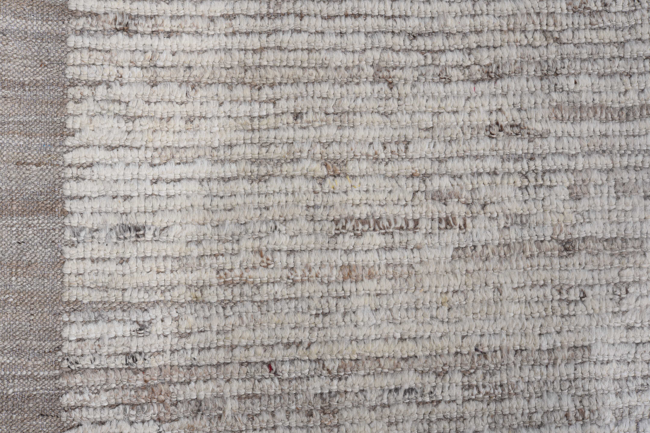 9' x 12' one-of-a-kind handmade vintage Tulu large size rug. Color palette: ivory, taupe, beige, gray, camel
