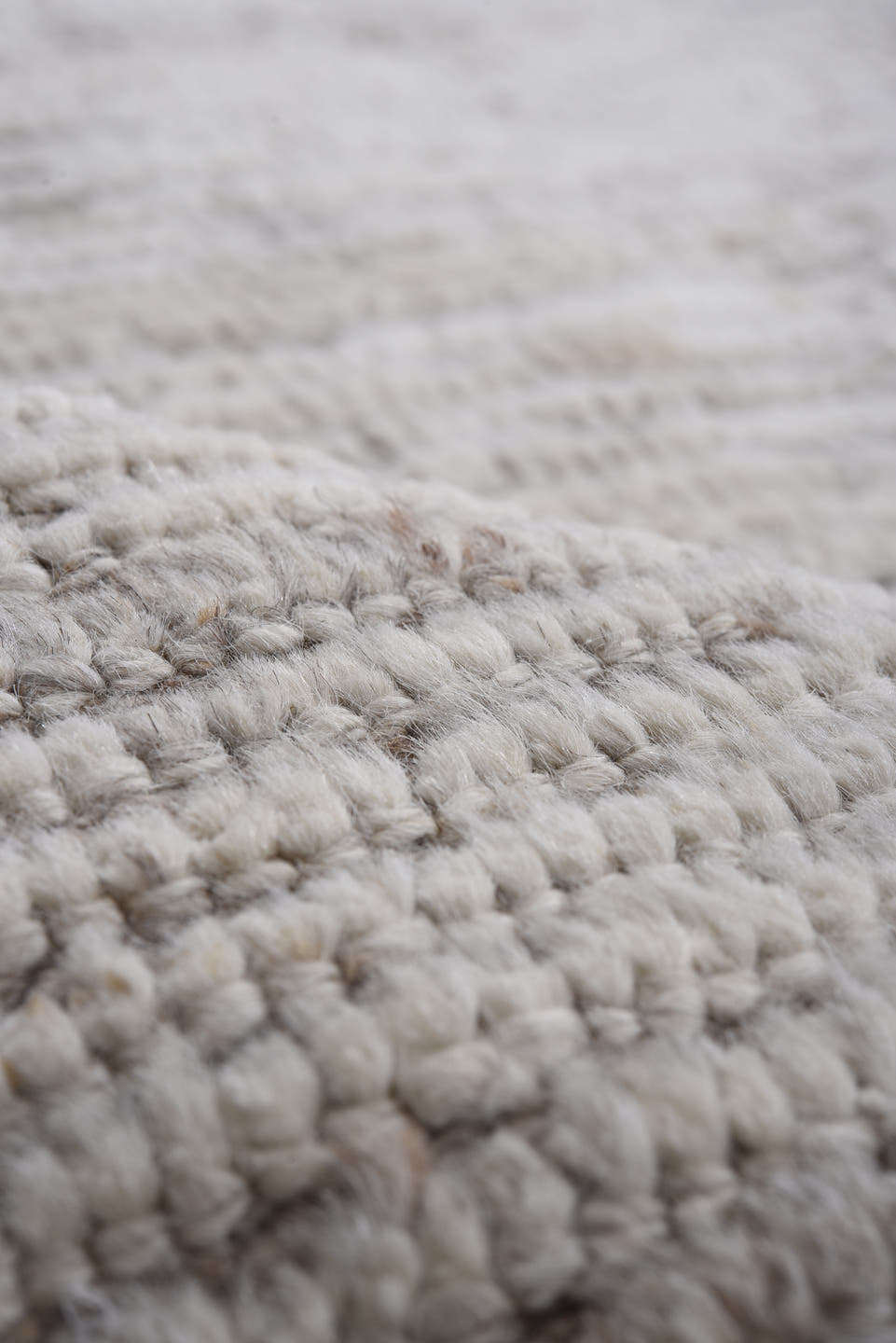 9' x 12' one-of-a-kind handmade vintage Tulu large size rug. Color palette: ivory, taupe, beige, gray, camel