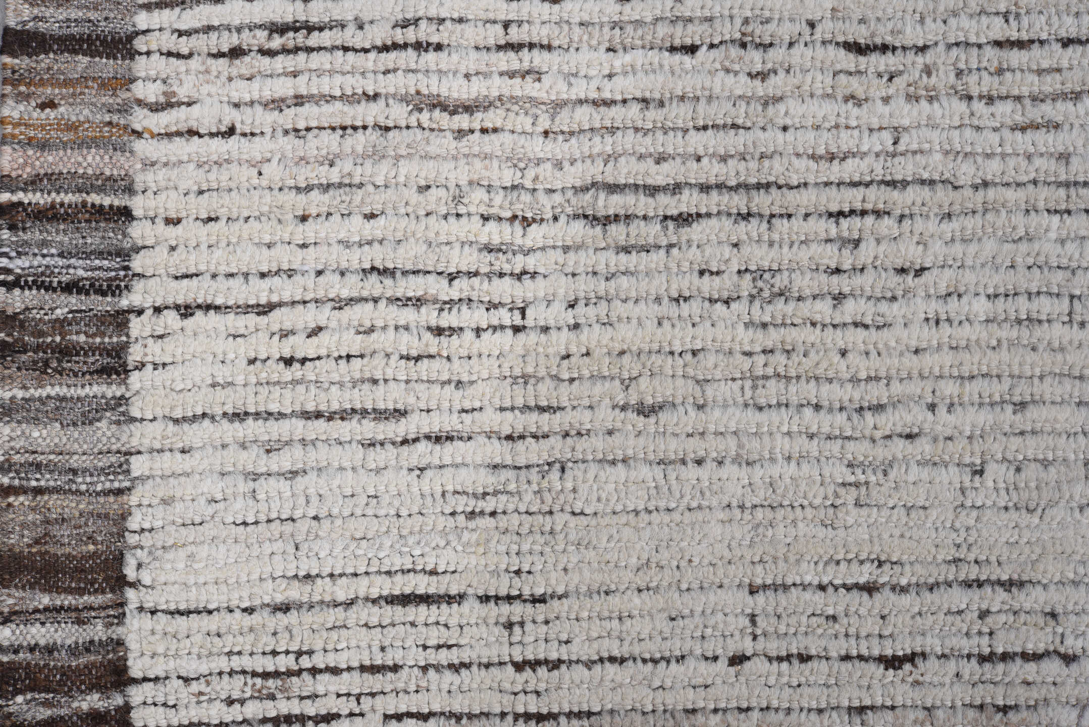 9' x 11' one-of-a-kind handmade vintage Tulu large size rug. Color palette: ivory, charcoal, taupe, brown, gray, black