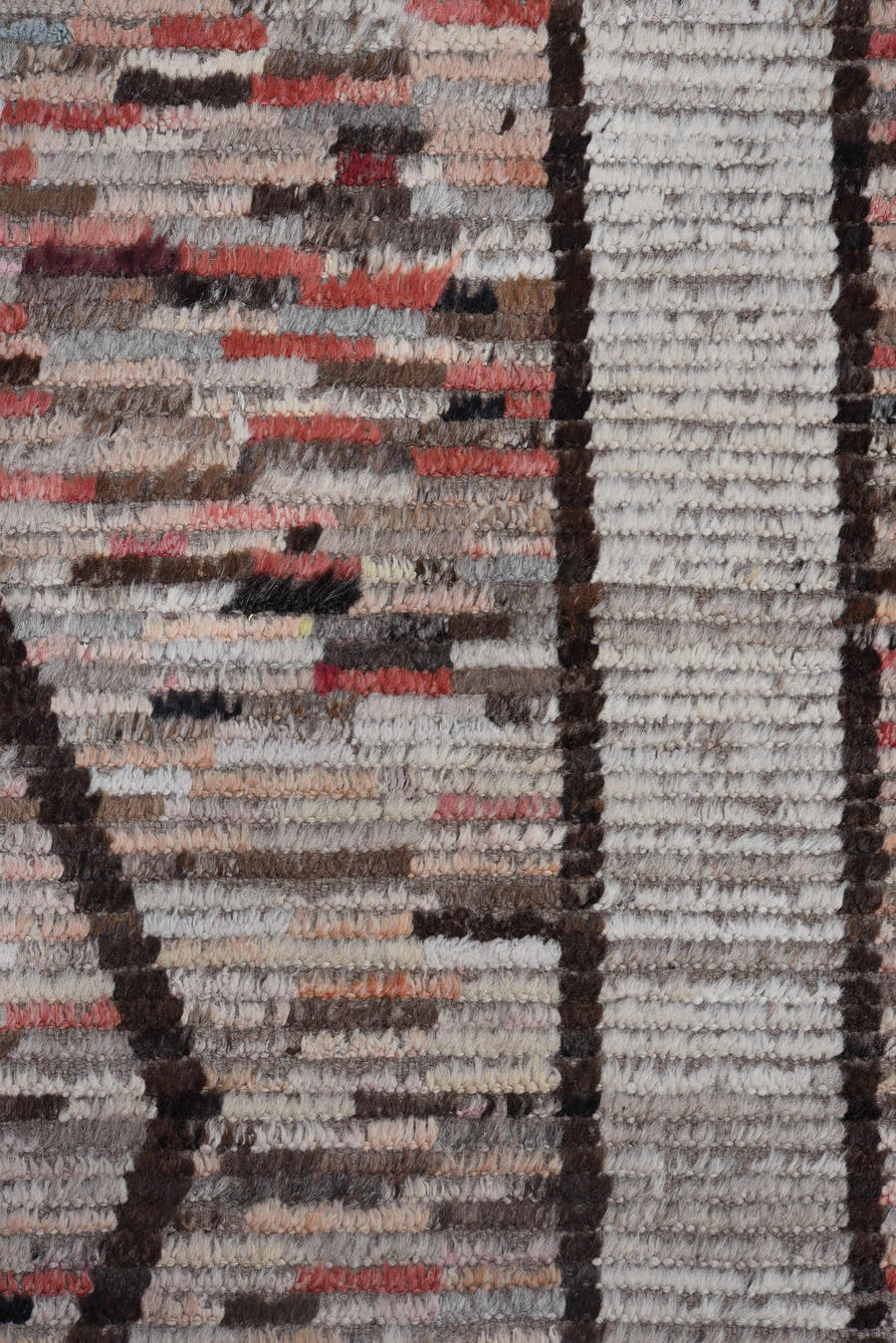 9' x 11' one-of-a-kind handmade vintage Tulu large size rug. Color palette: ivory, gray, charcoal, brown, sky_blue, rust