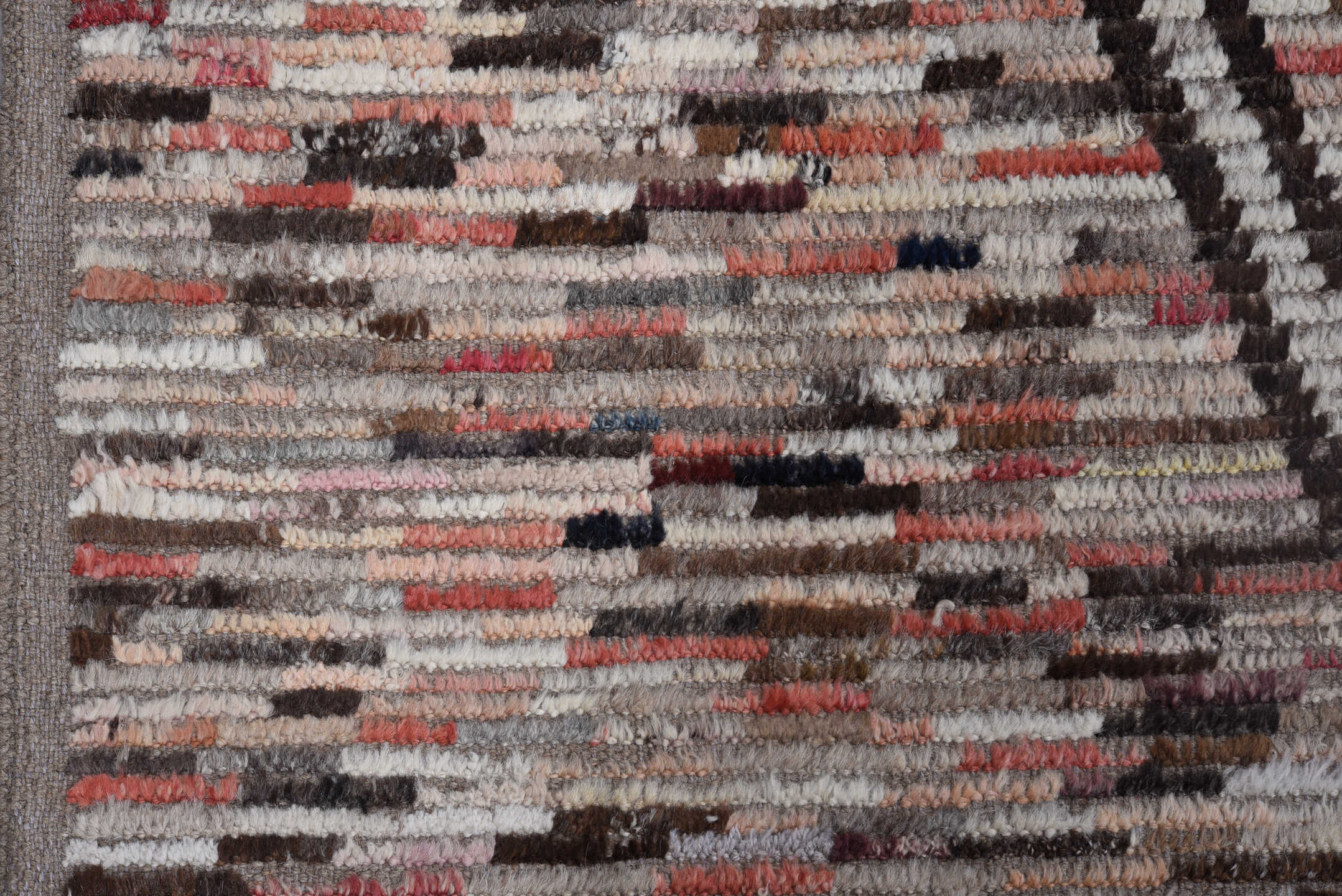 9' x 11' one-of-a-kind handmade vintage Tulu large size rug. Color palette: ivory, gray, charcoal, brown, sky_blue, rust
