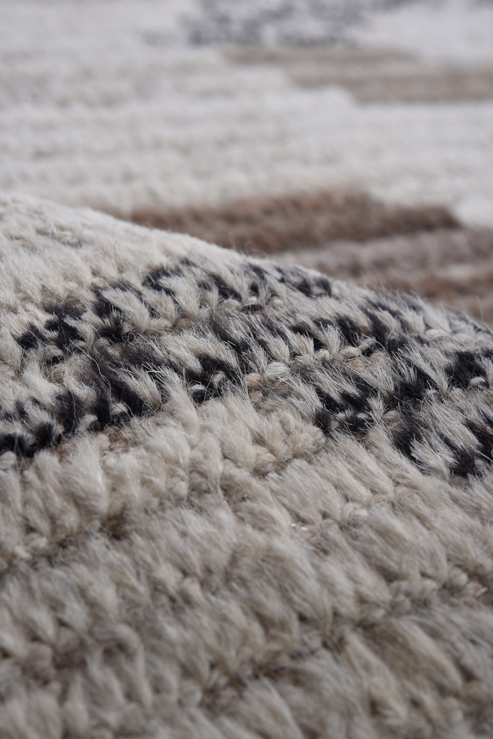 8' x 11' one-of-a-kind handmade vintage Tulu large size rug. Color palette: ivory, taupe, sky blue, gray, brown, charcoal