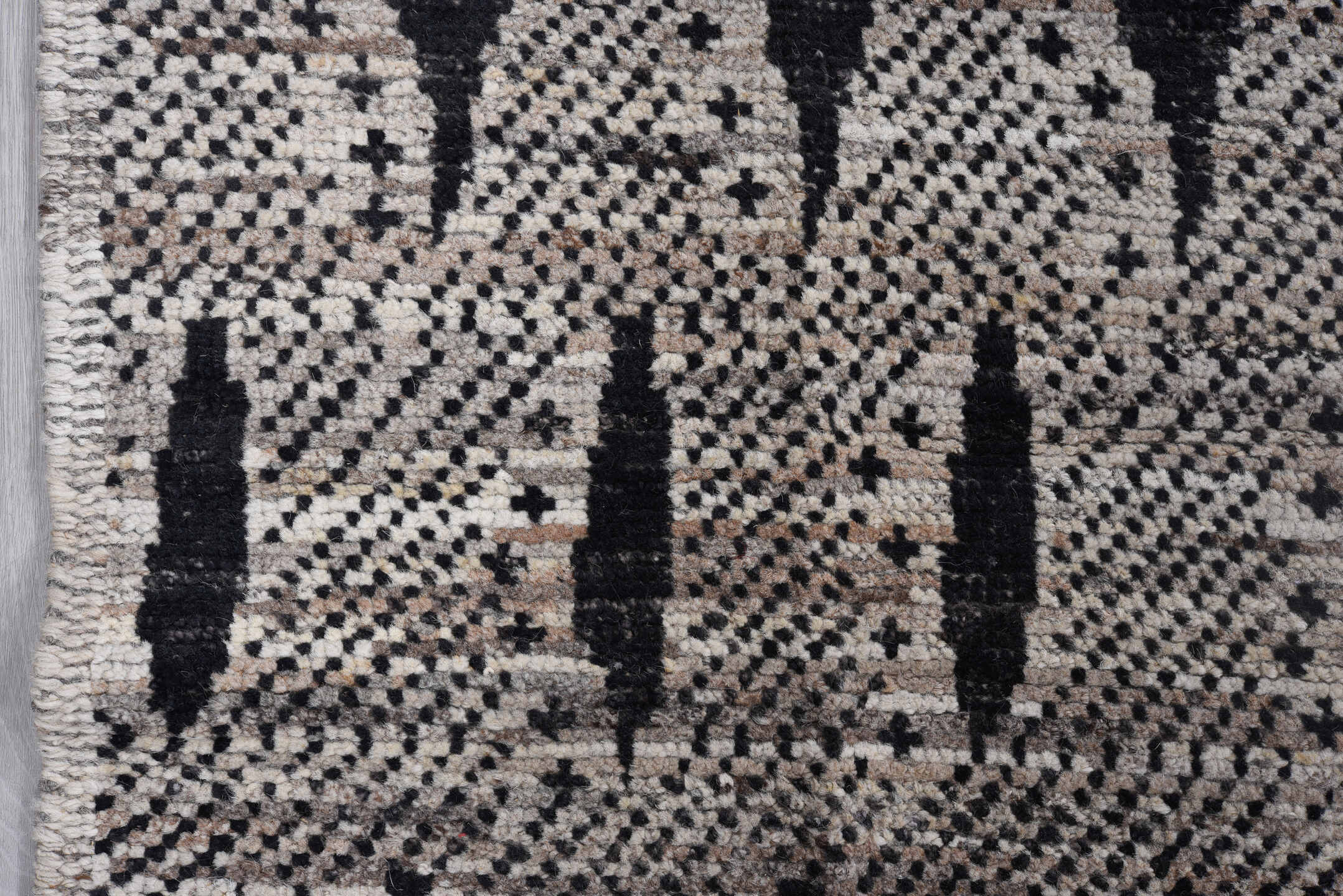 8' x 12' one-of-a-kind handmade vintage Tulu large size rug. Color palette: black, charcoal, dark gray, dim gray, gainsboro